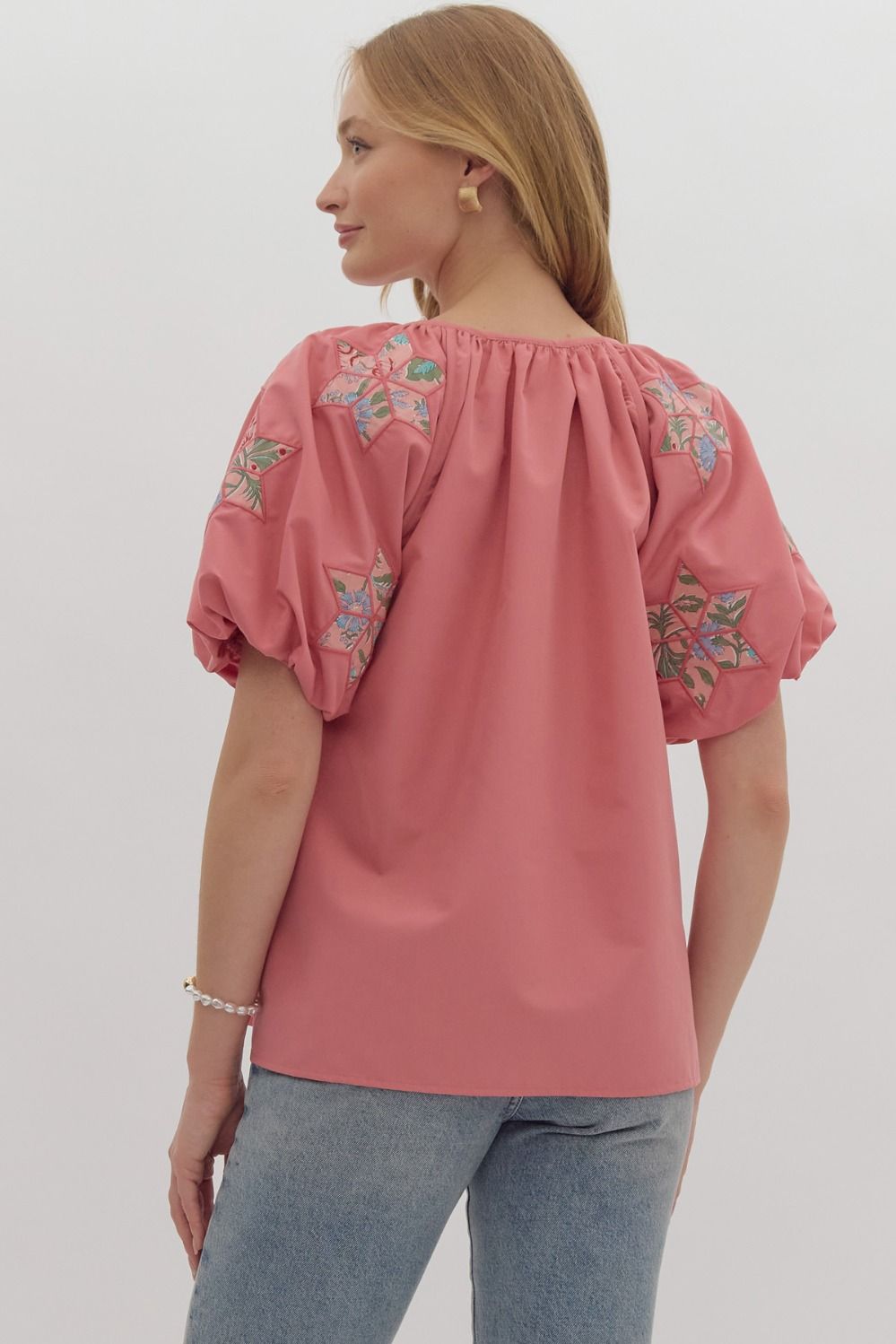 Mauve Patch Embroidered Sleeve Top