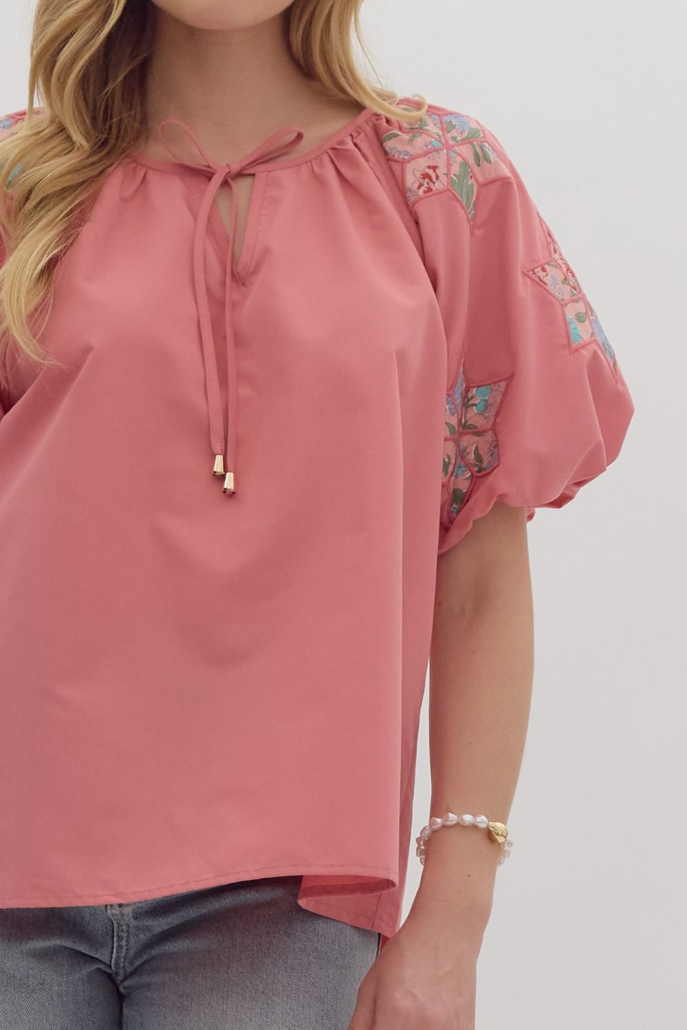 Mauve Patch Embroidered Sleeve Top