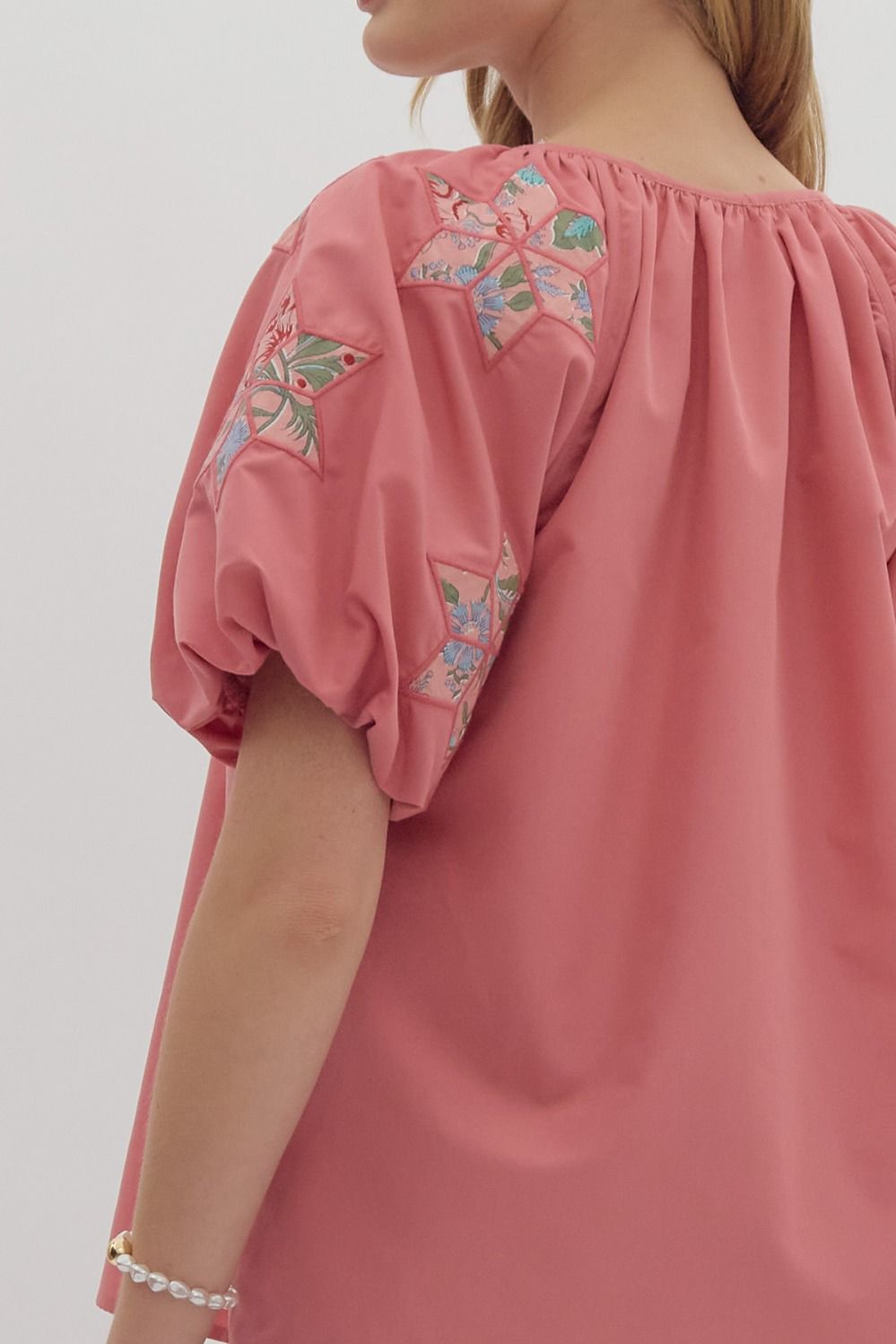 Mauve Patch Embroidered Sleeve Top