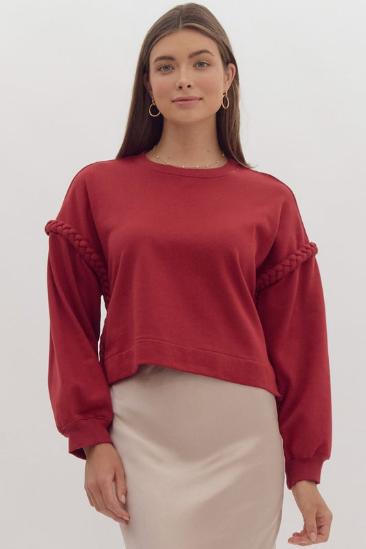 Brick Red Sweatshirt with Braided Detail