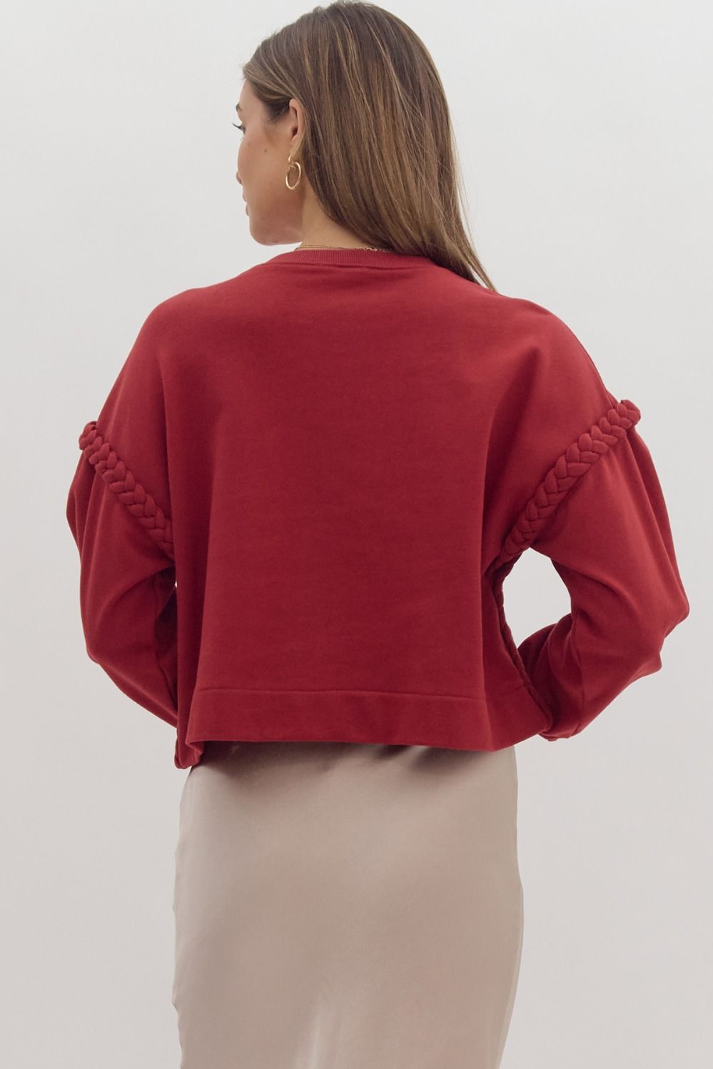 Brick Red Sweatshirt with Braided Detail