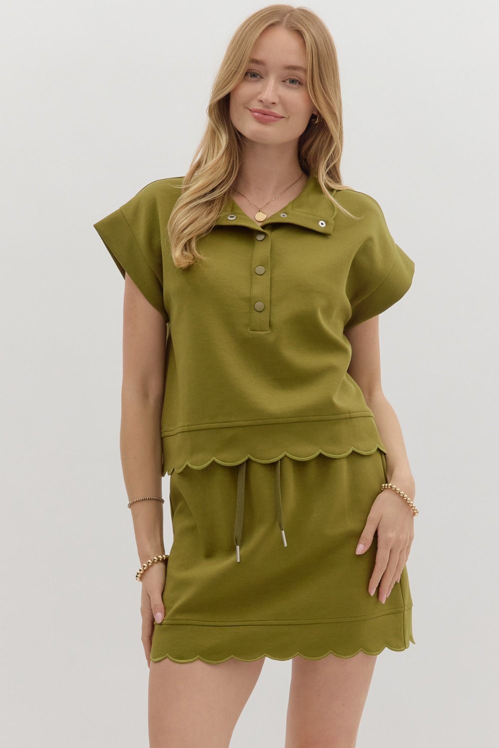 Olive Grove Scallop Pullover