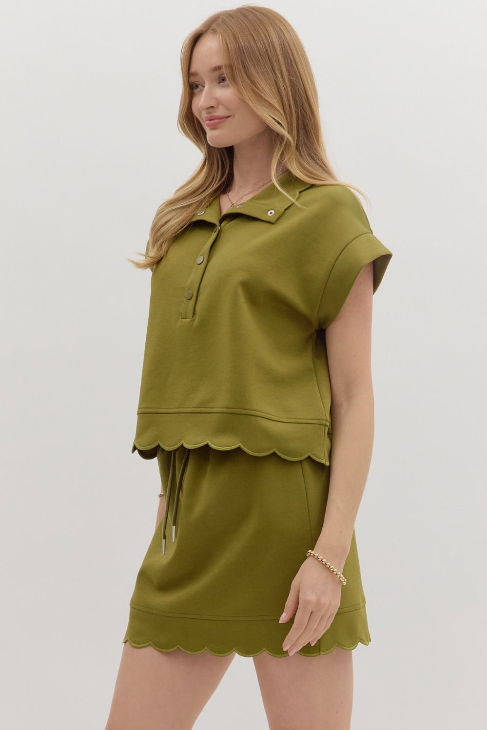 Olive Grove Scallop Pullover