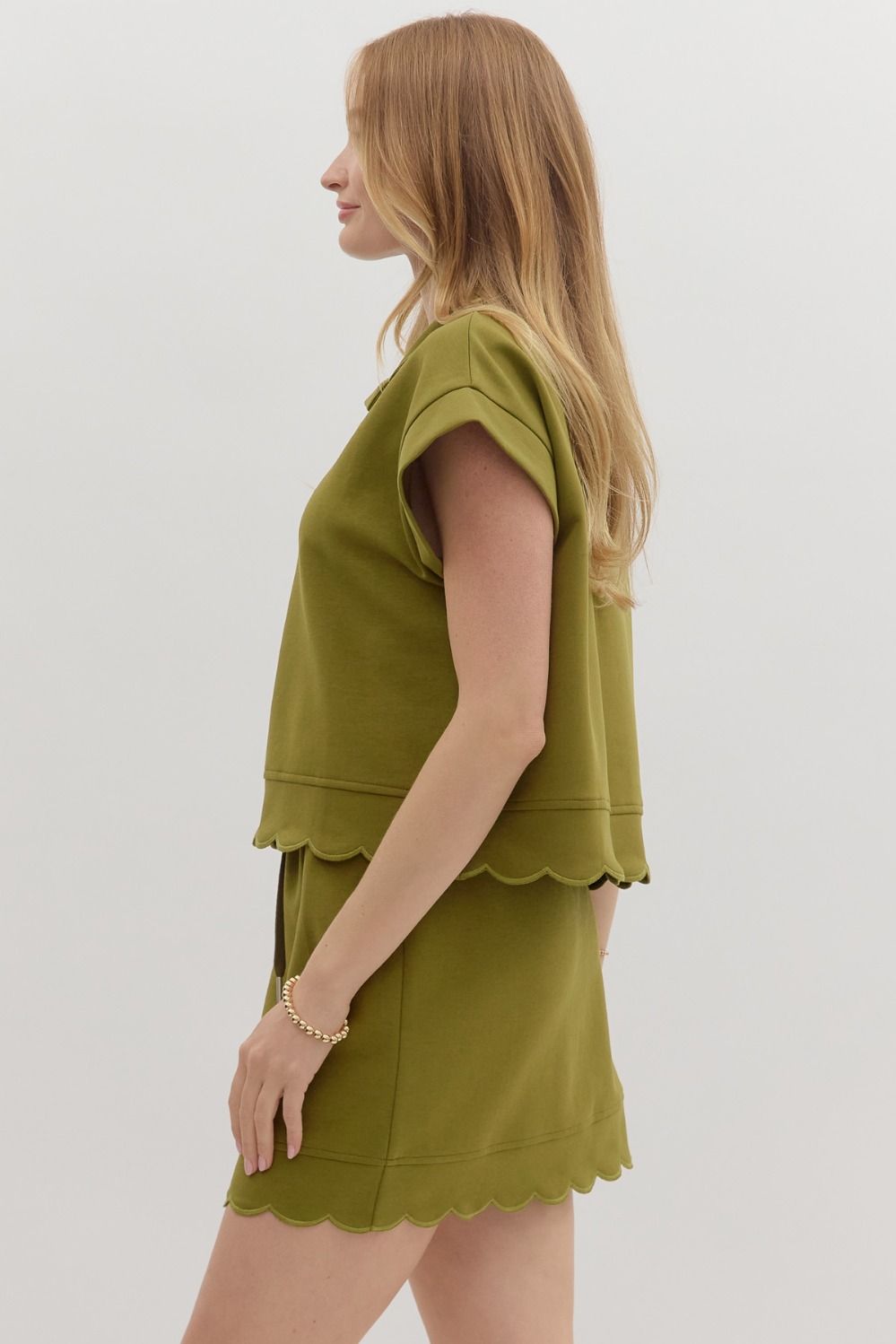 Olive Grove Scallop Pullover