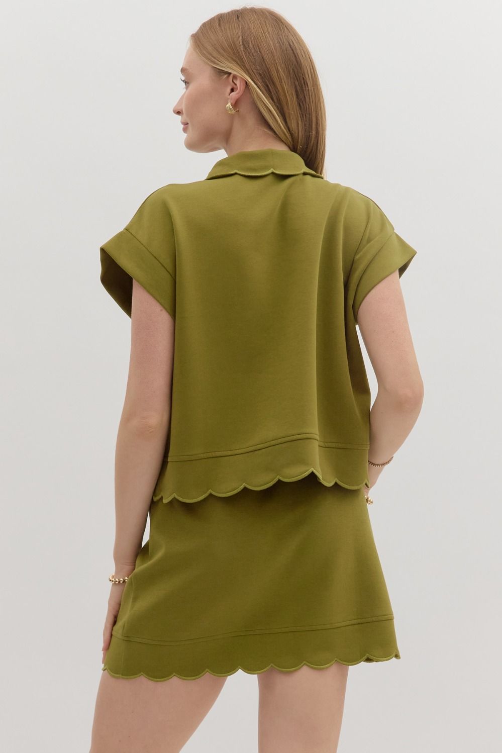 Olive Grove Scallop Pullover