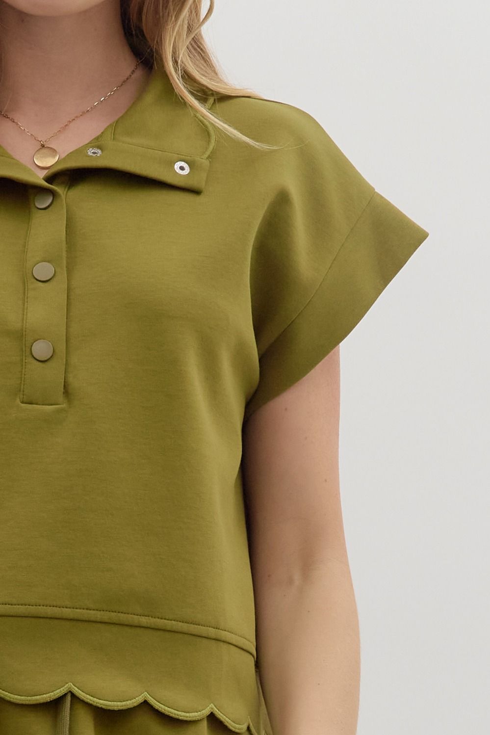 Olive Grove Scallop Pullover