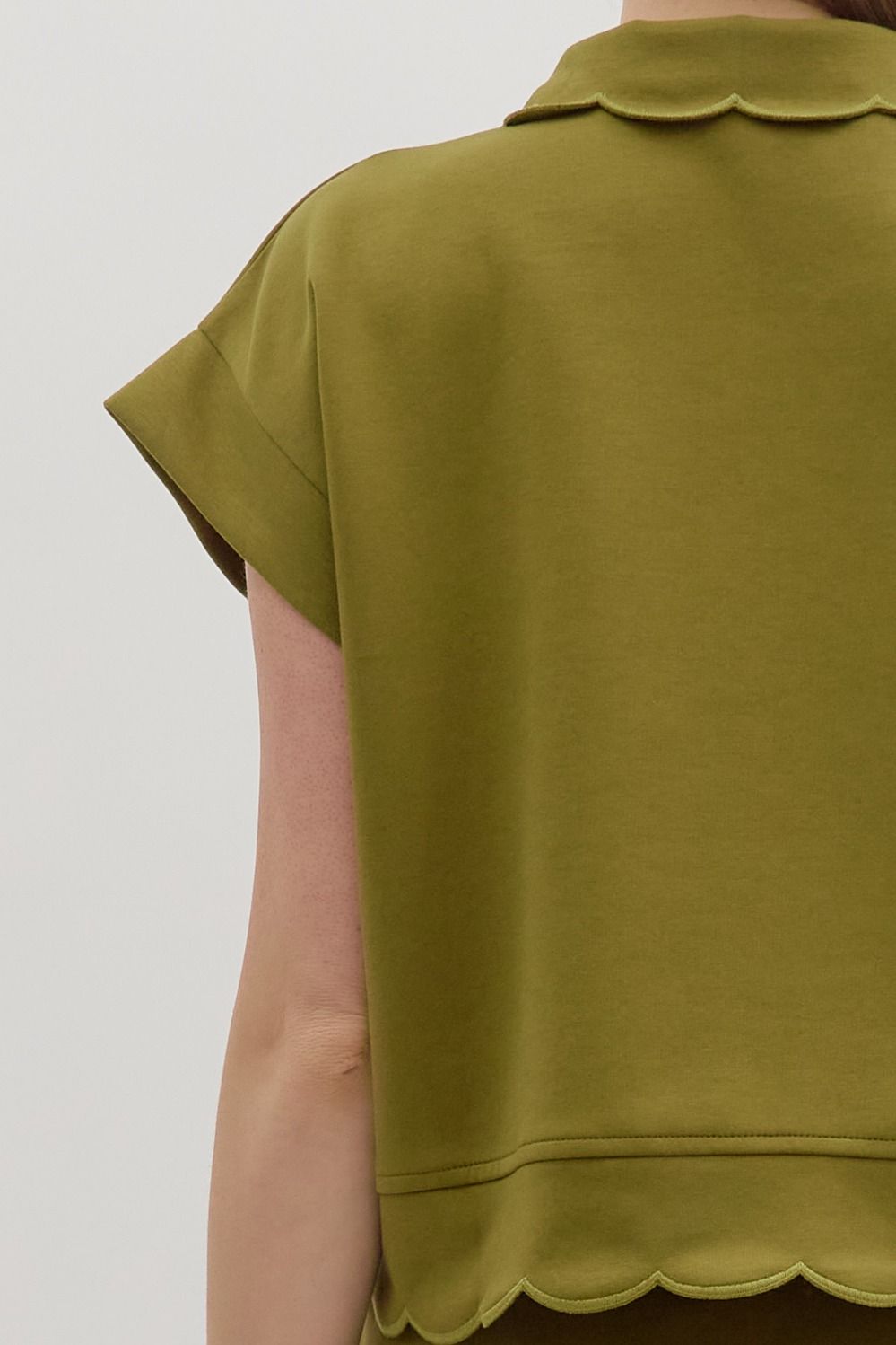 Olive Grove Scallop Pullover