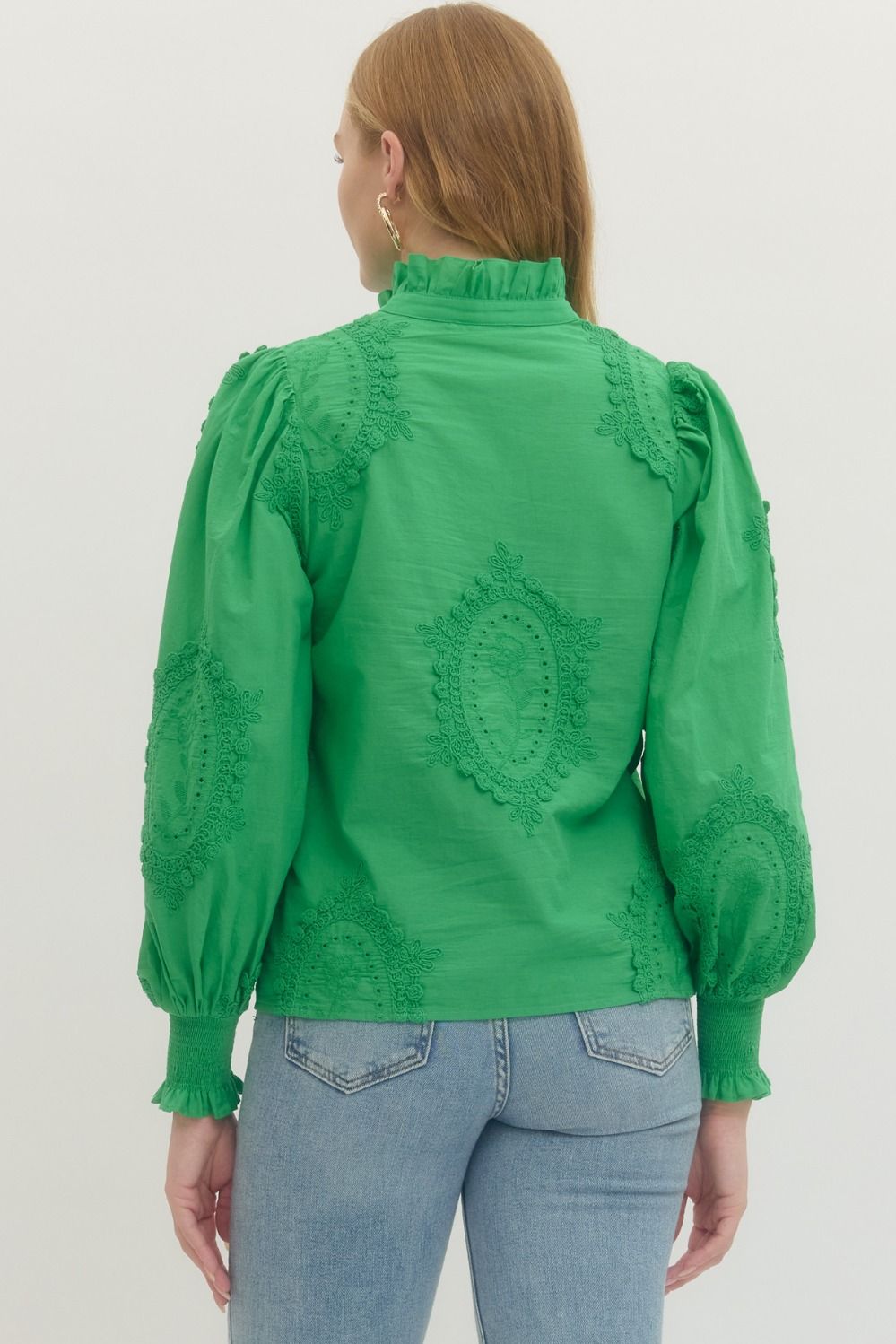 Green Embroidered Appliqué Cotton Blouse