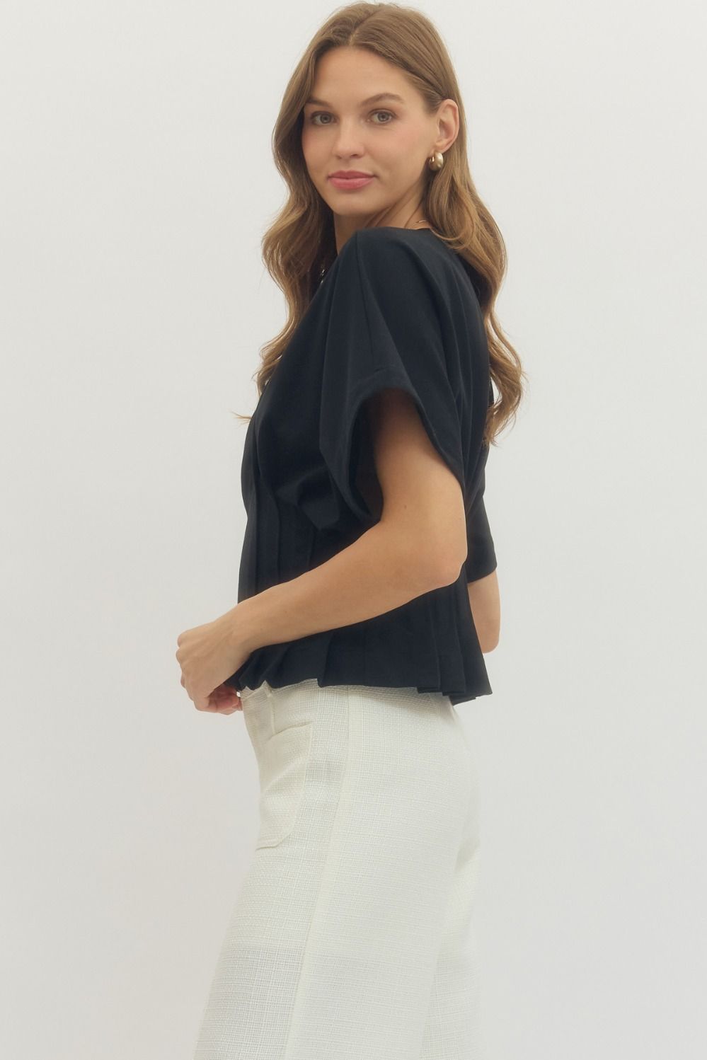Black Dolman Short Sleeve Top