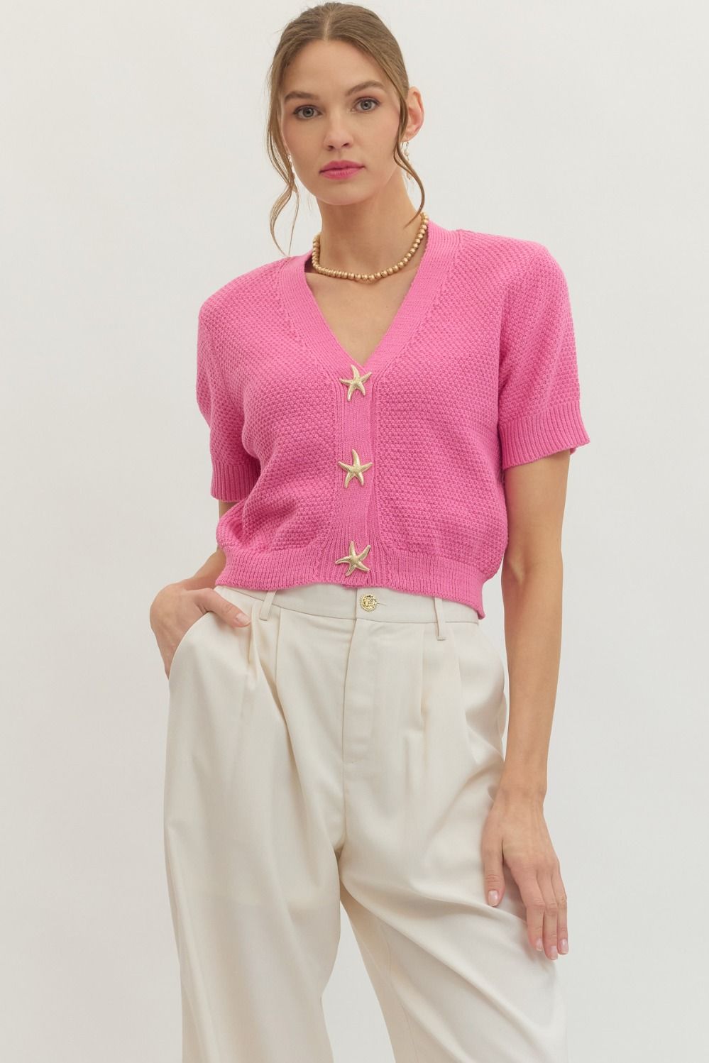 Pink Short Sleeve Sweater