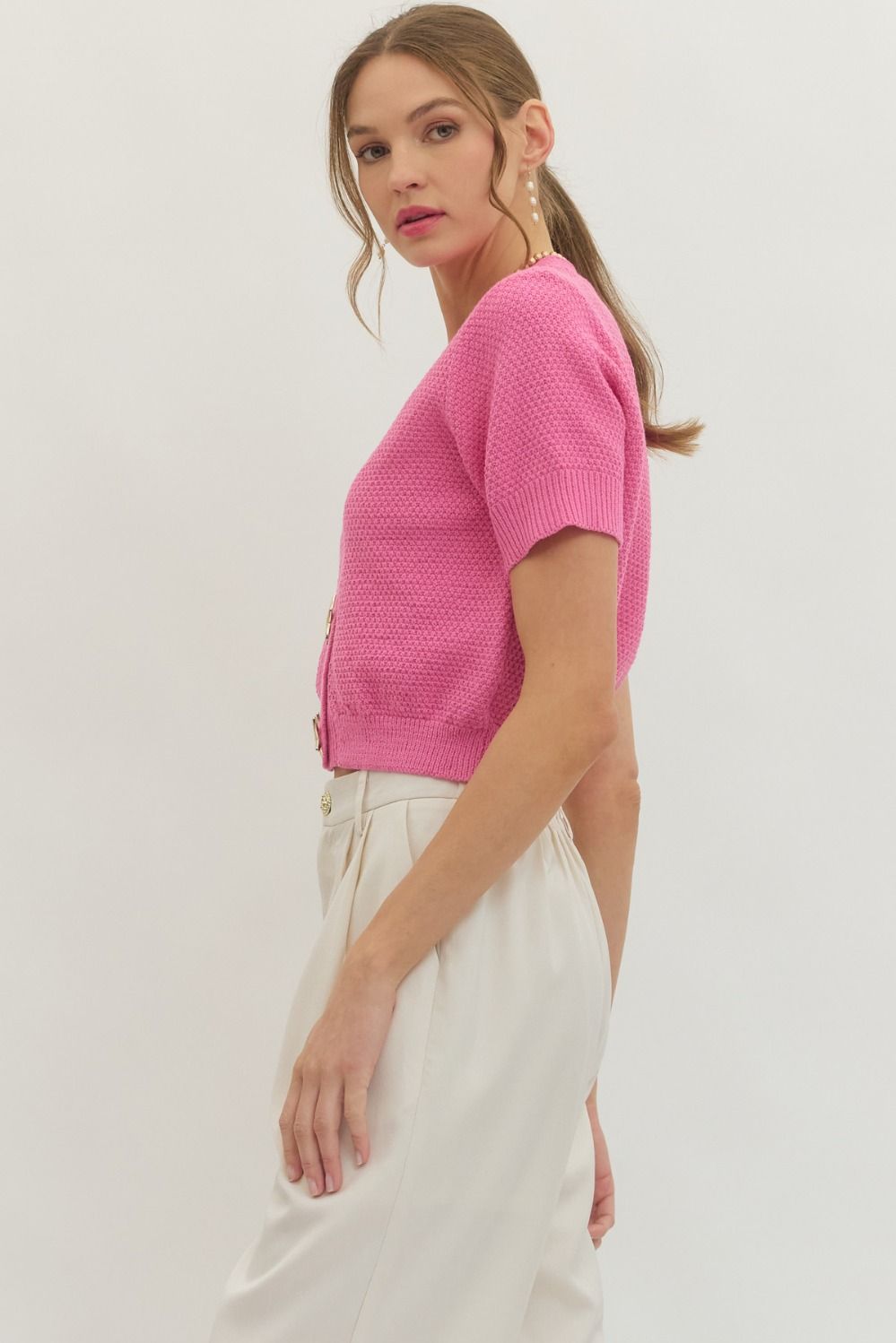 Pink Short Sleeve Sweater