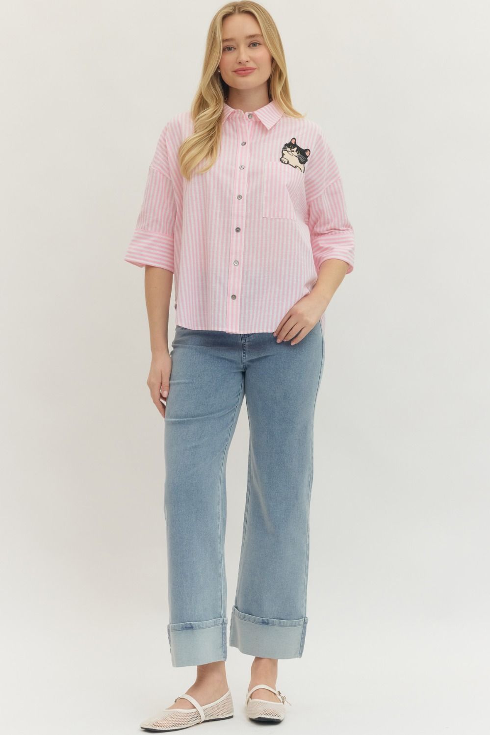 Cat Striped Button-up Shirt