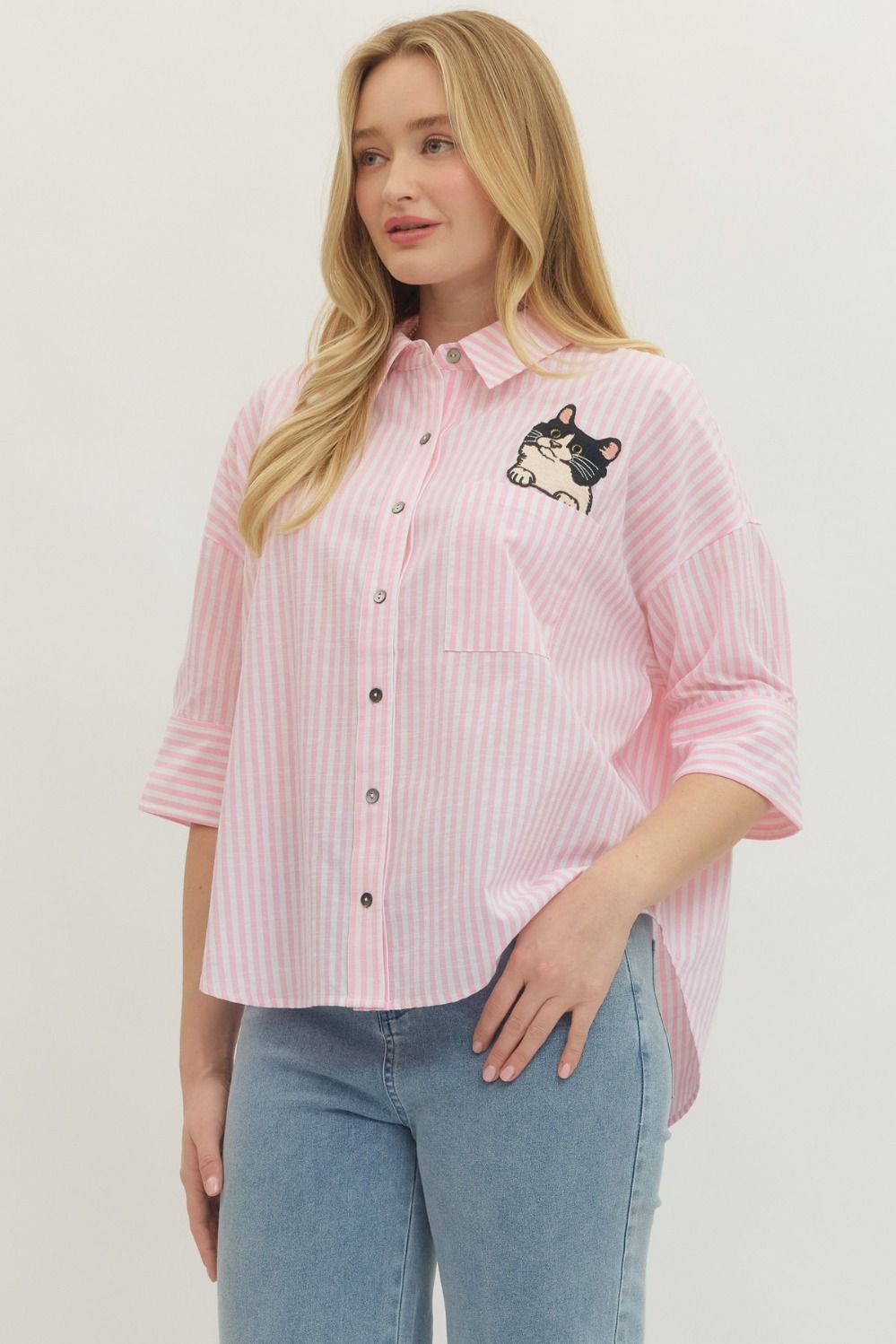 Cat Striped Button-up Shirt