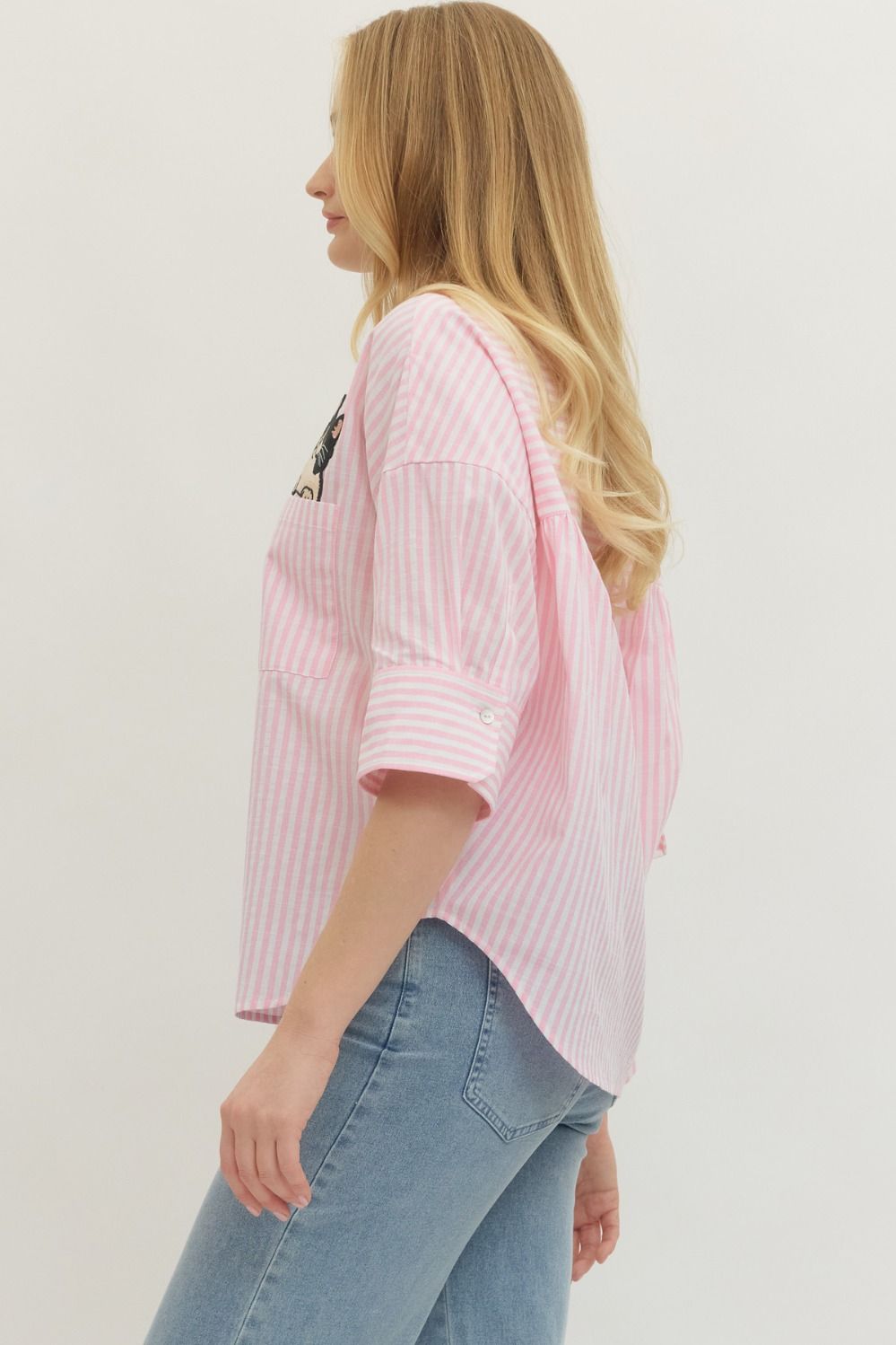 Cat Striped Button-up Shirt