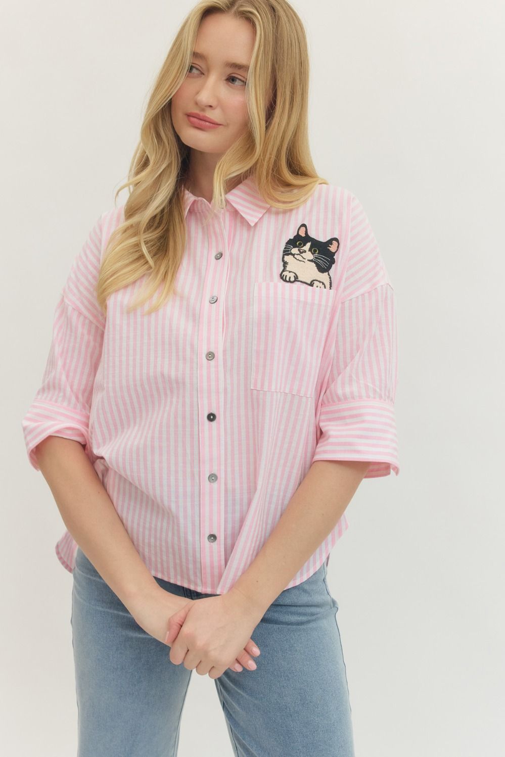 Cat Striped Button-up Shirt