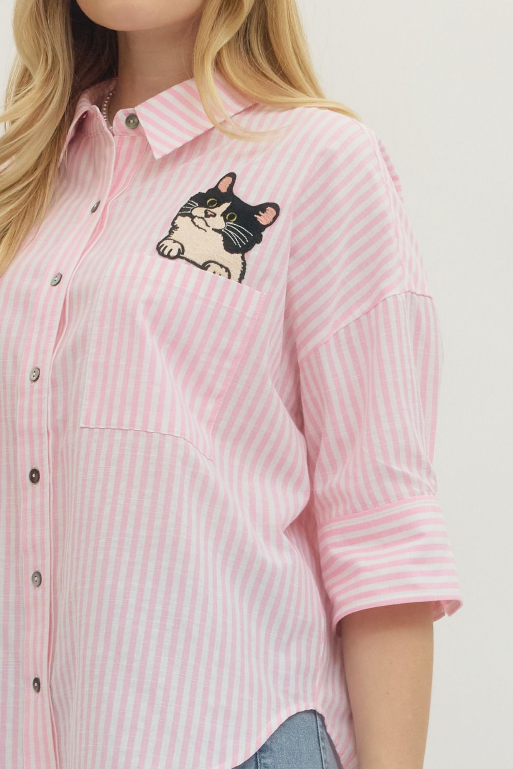 Cat Striped Button-up Shirt