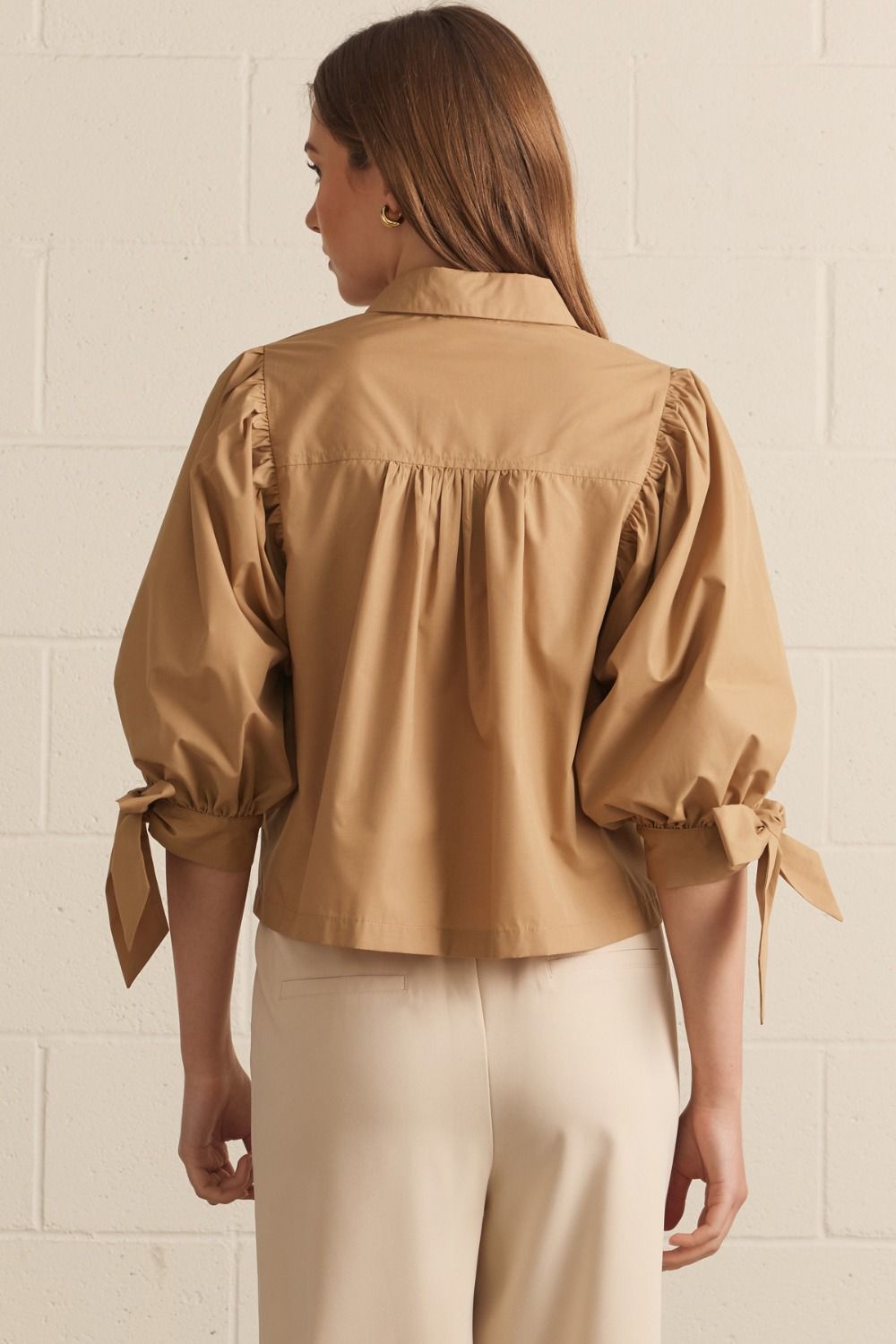 Camel Scallop Button Up Top
