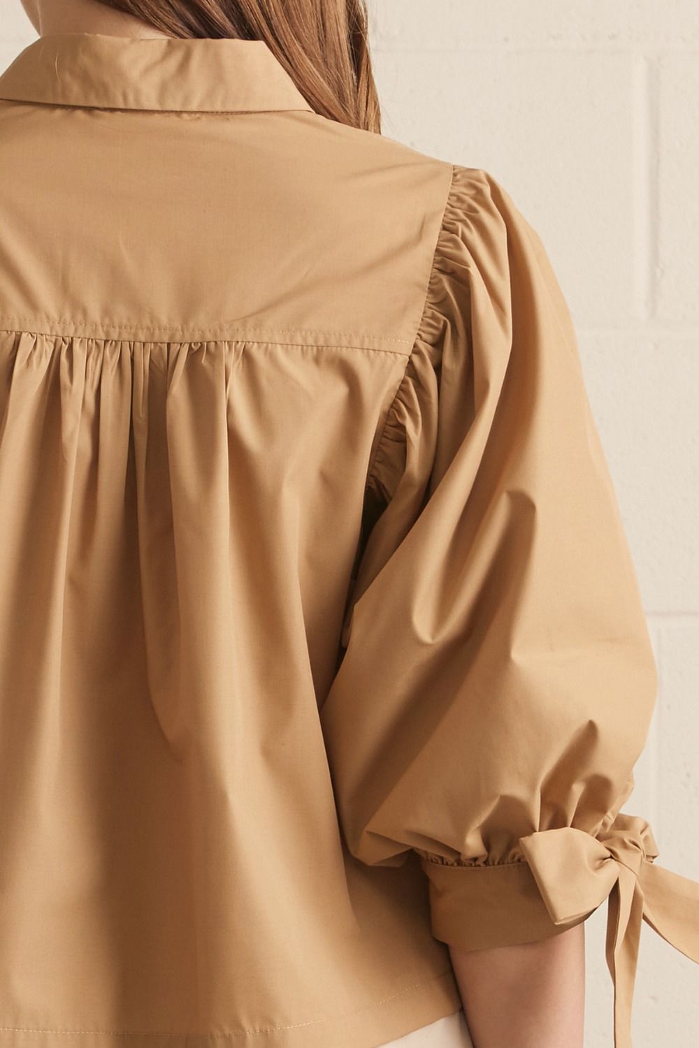 Camel Scallop Button Up Top
