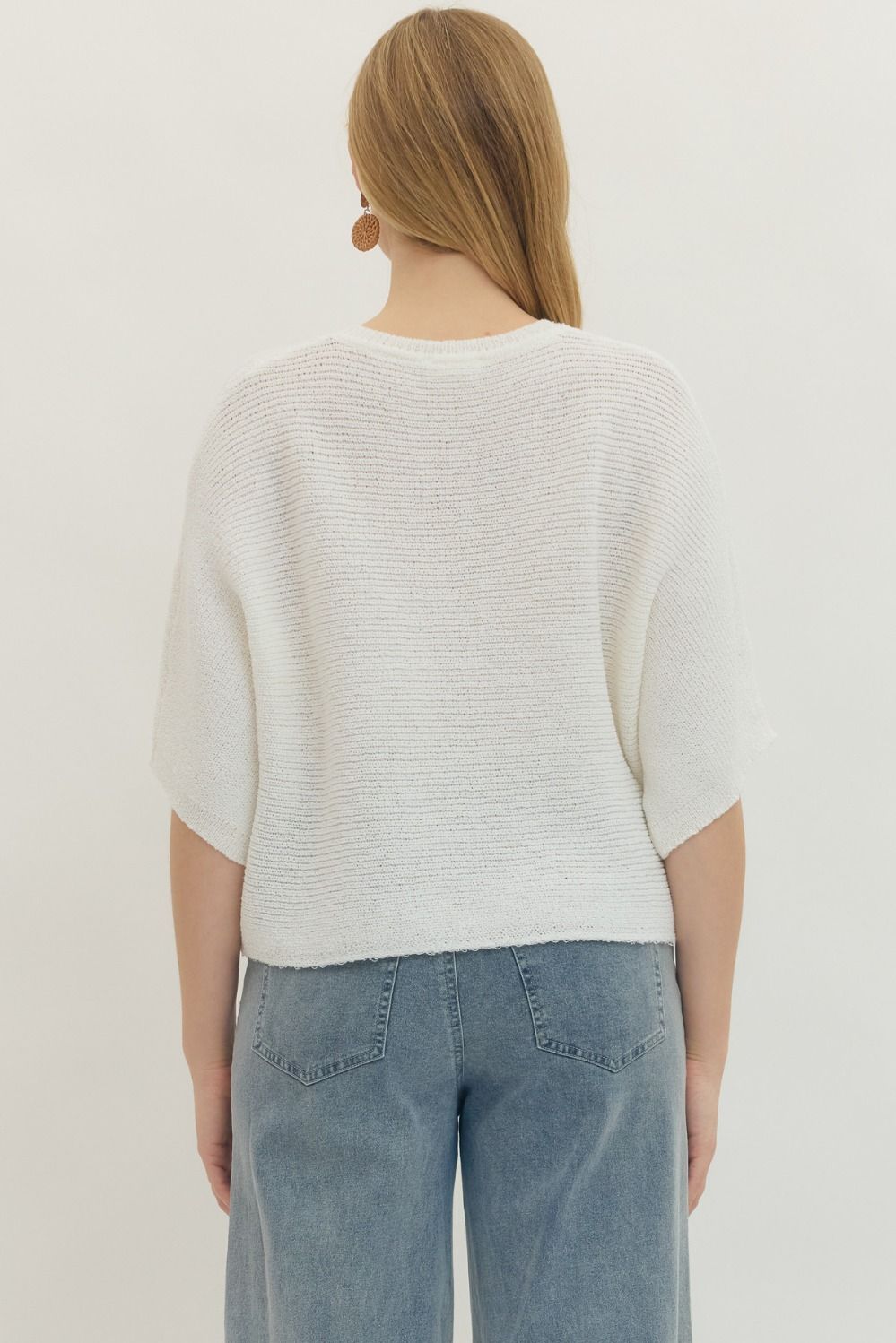 White Knit Drop Sleeve Top