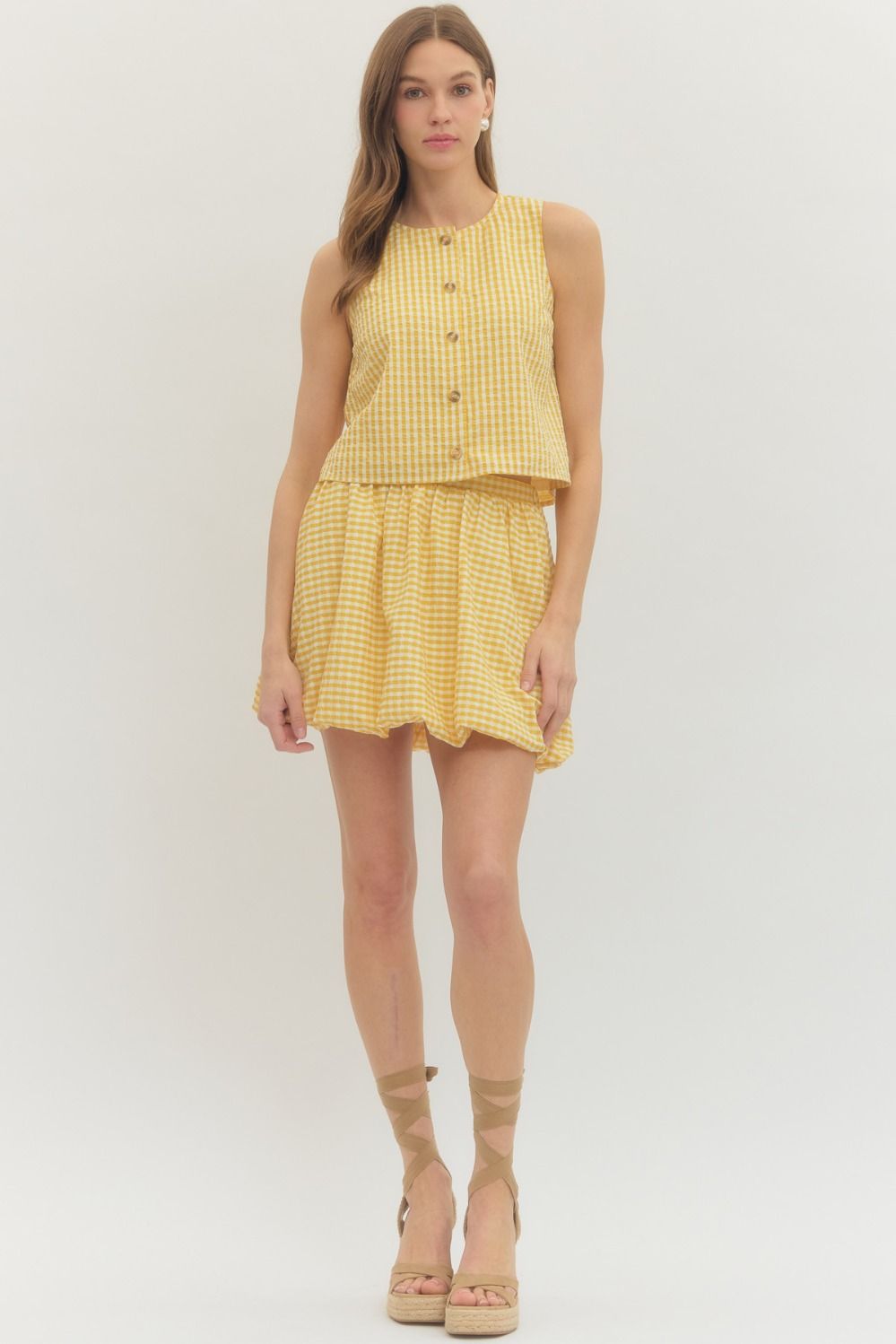 Yellow Gingham Sleeveless Top