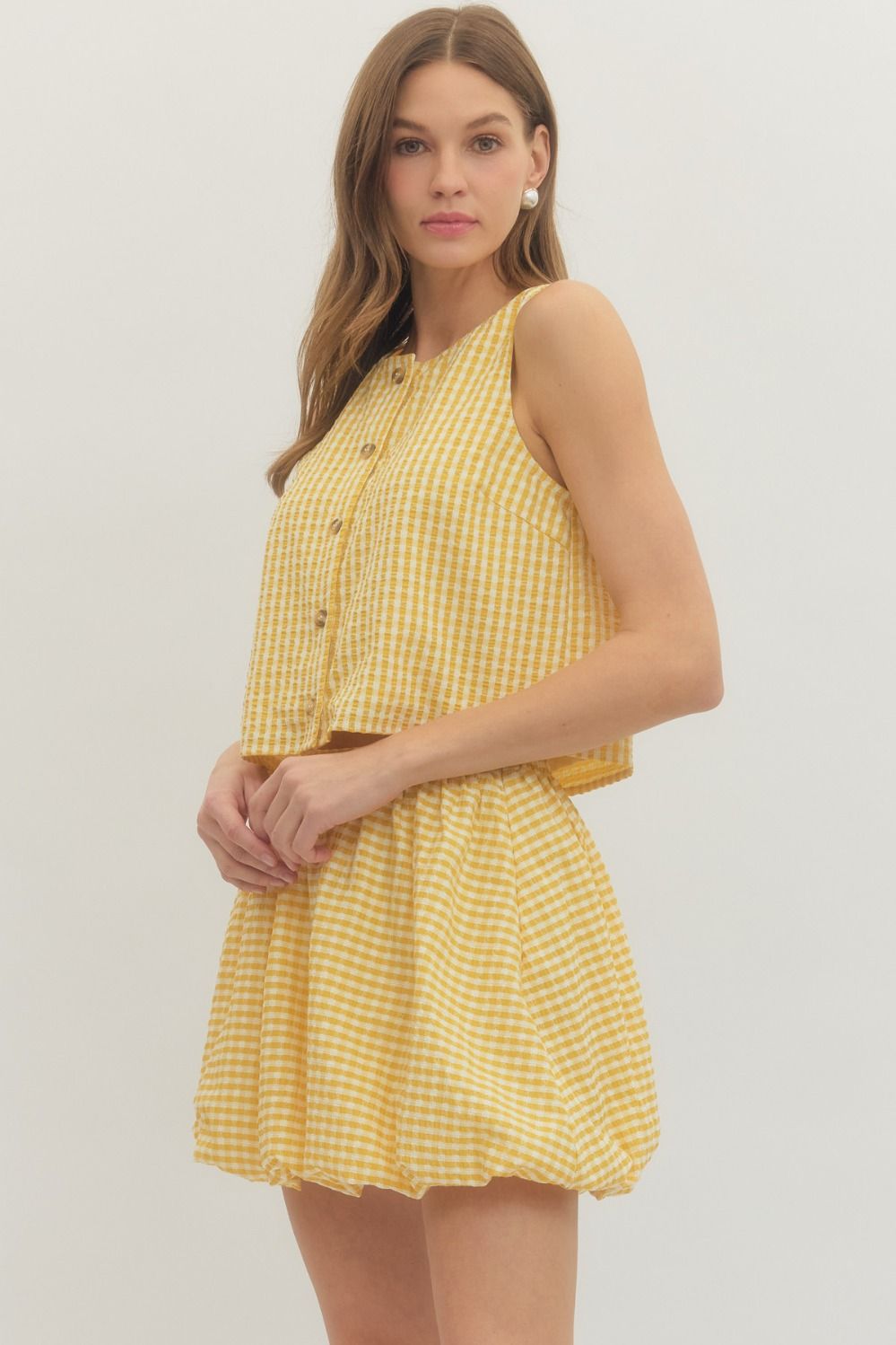 Yellow Gingham Sleeveless Top