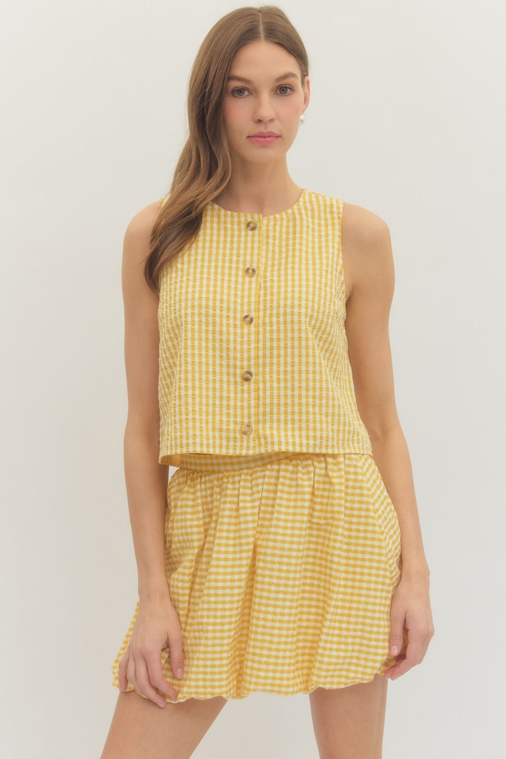 Yellow Gingham Sleeveless Top