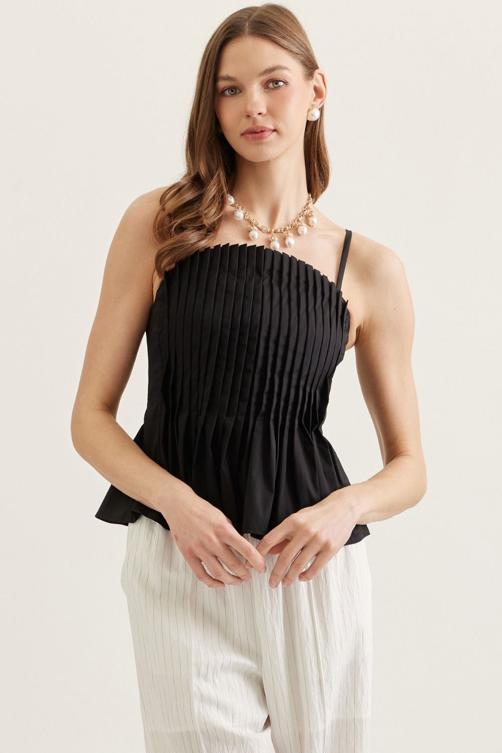 Black Pleated Tank Top