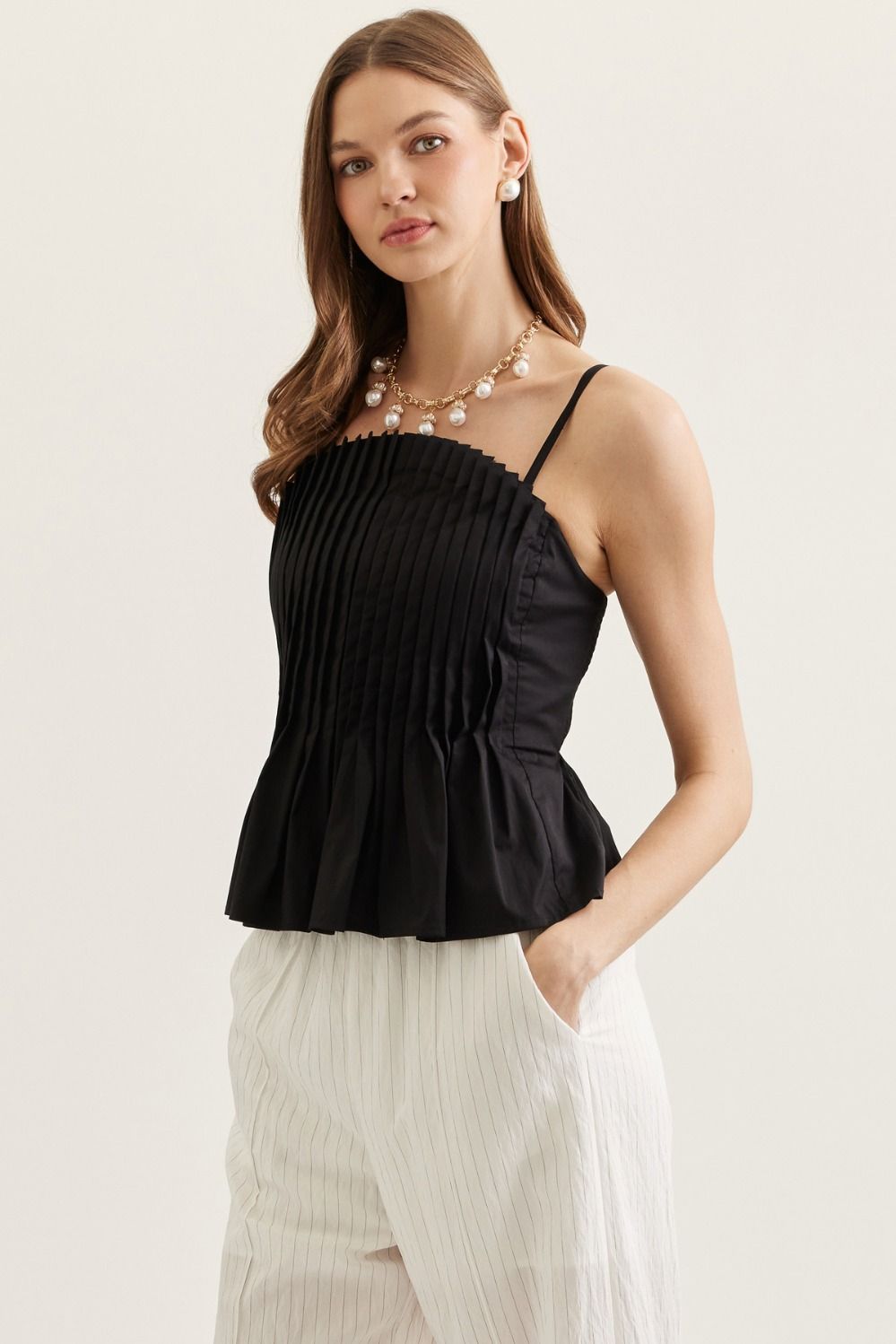 Black Pleated Tank Top