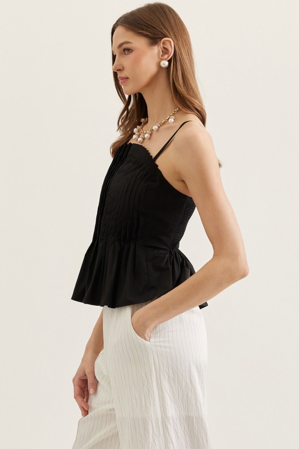 Black Pleated Tank Top