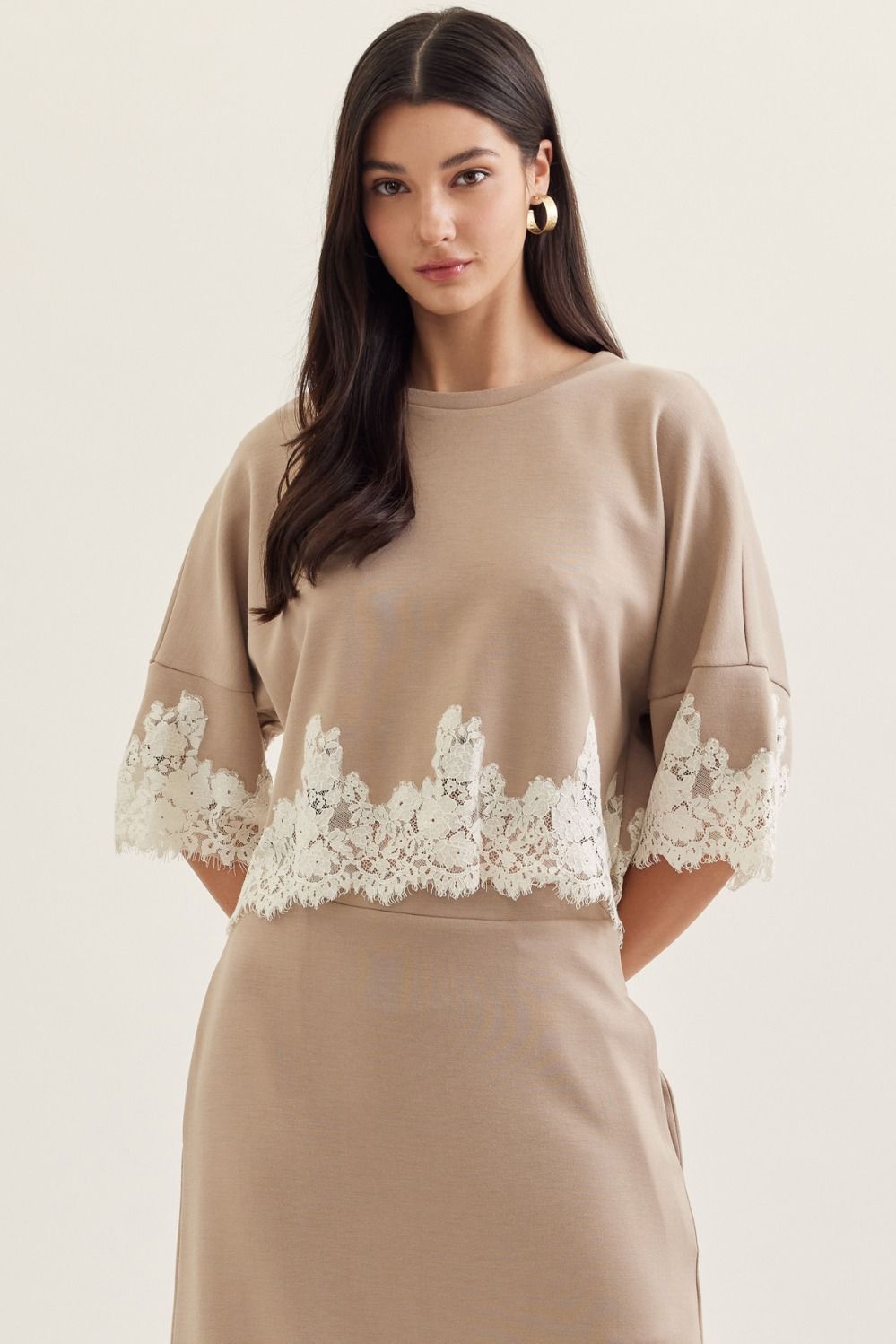 Almond Dolman Sleeve Knit Top (part of set)
