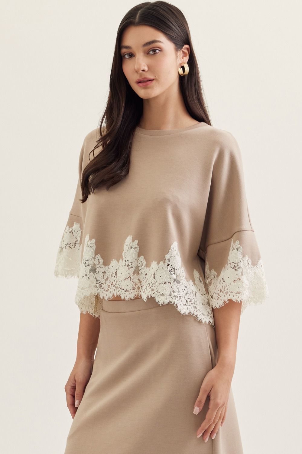 Almond Dolman Sleeve Knit Top (part of set)