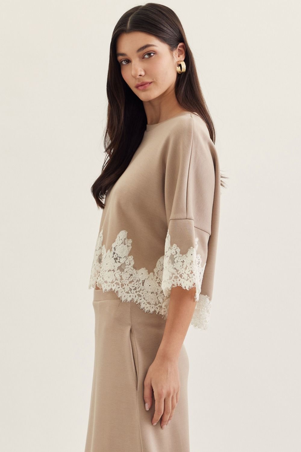 Almond Dolman Sleeve Knit Top (part of set)