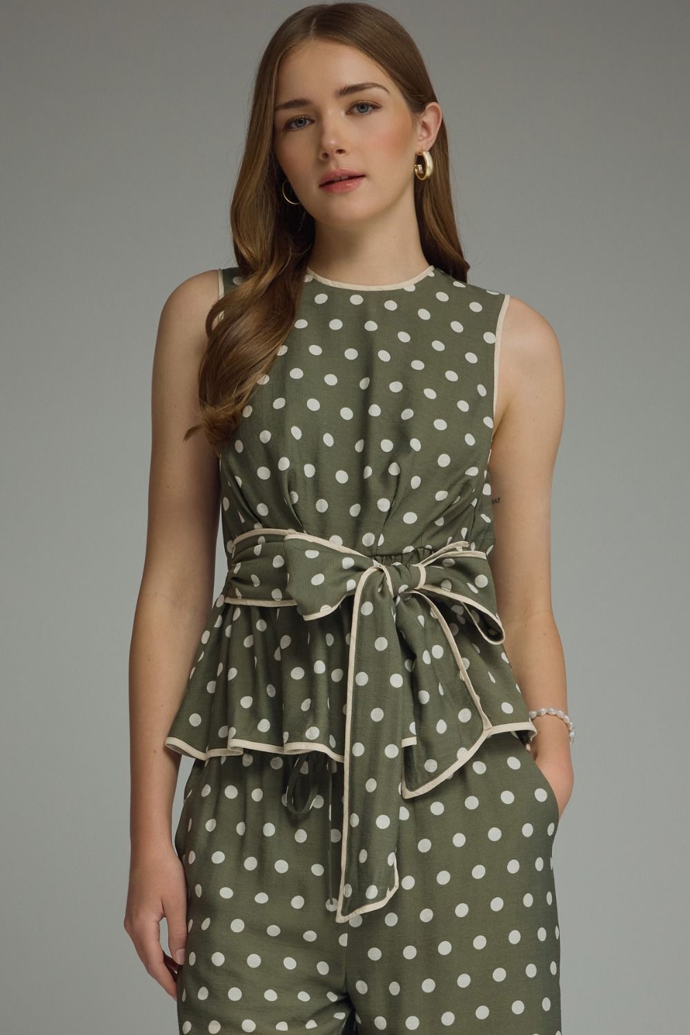 Olive Polkadot Sleeveless Top