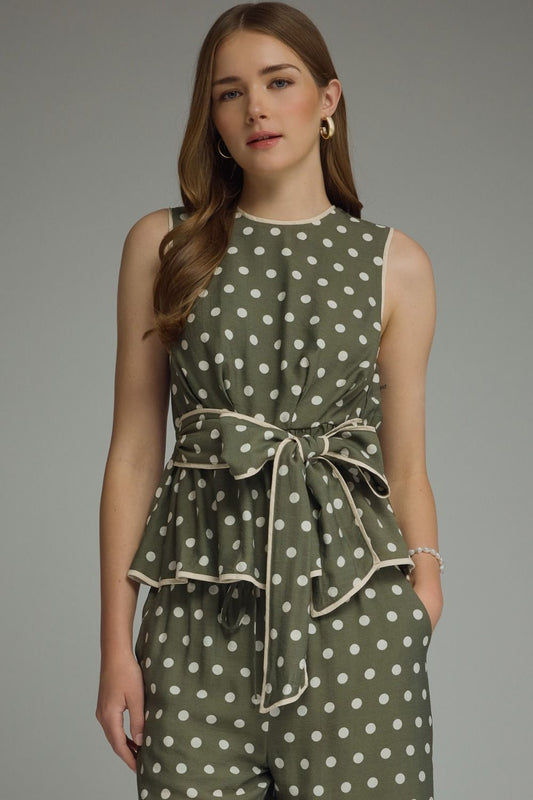 Olive Polkadot Sleeveless Top
