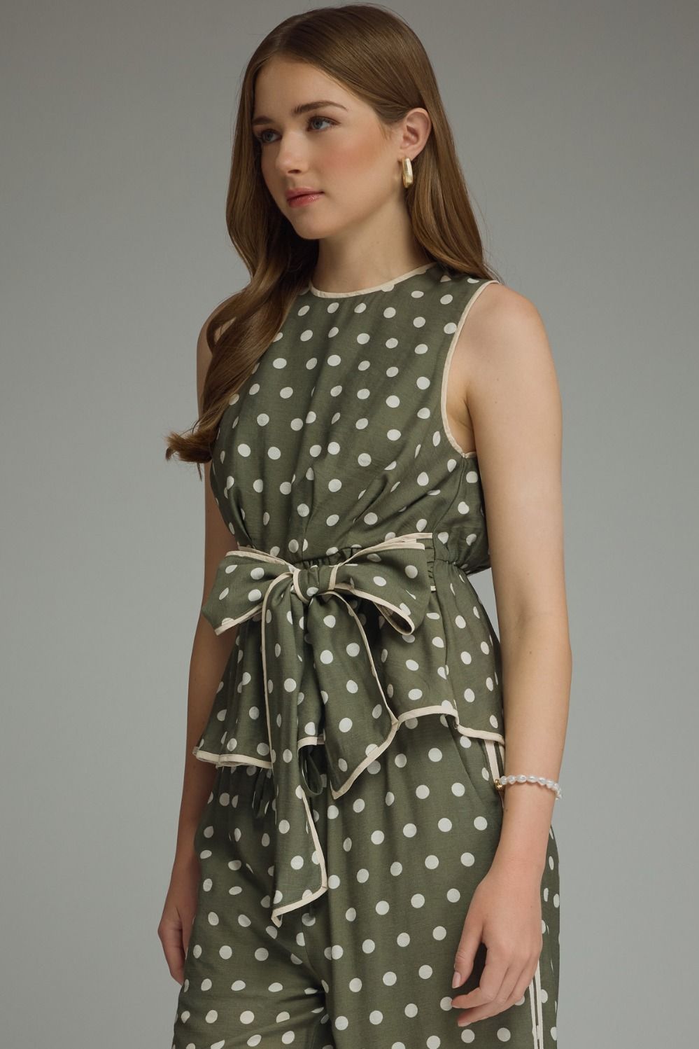 Olive Polkadot Sleeveless Top