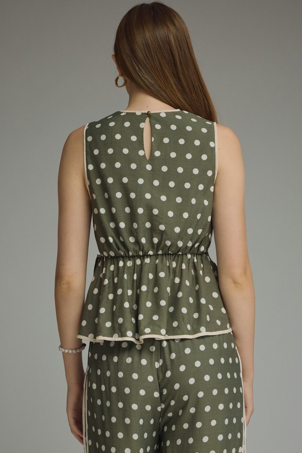 Olive Polkadot Sleeveless Top
