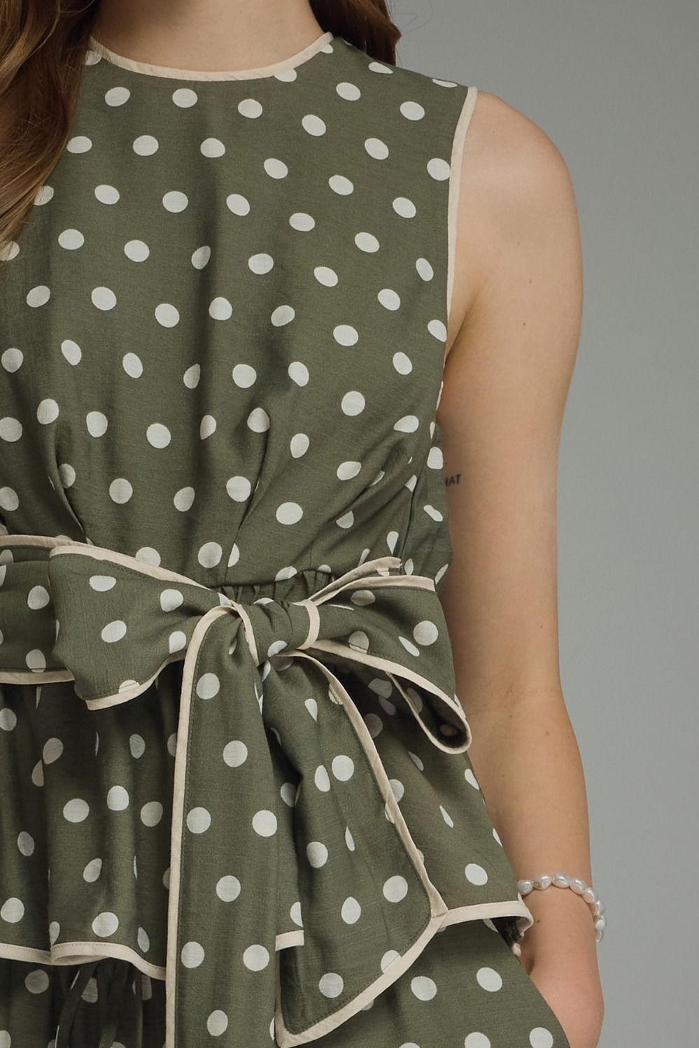 Olive Polkadot Sleeveless Top