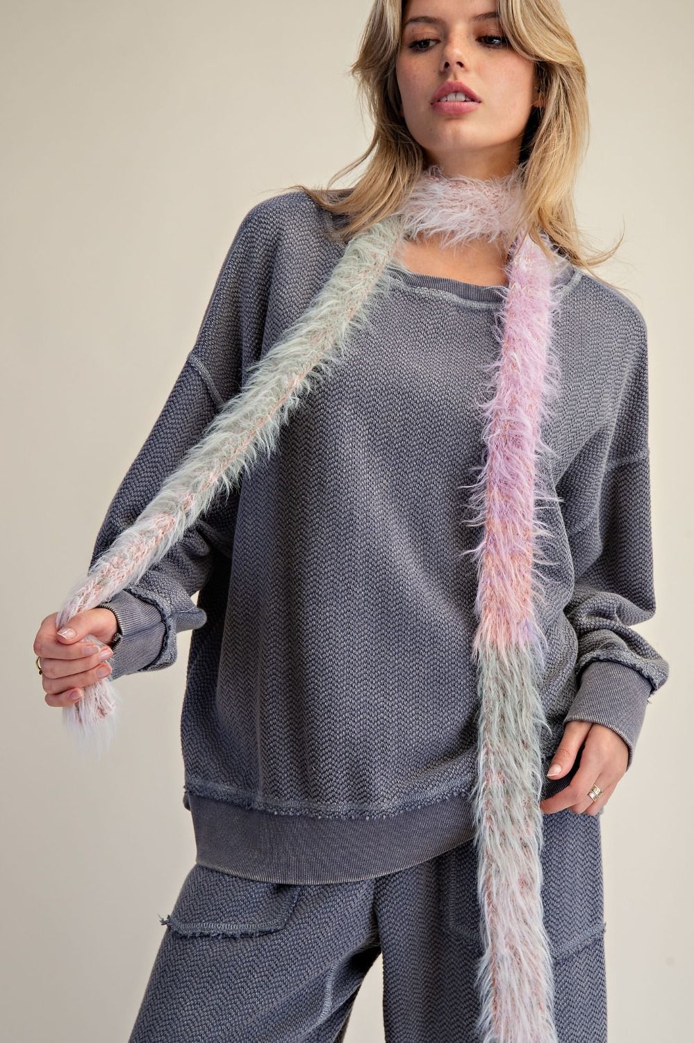 Smoke Blue Washed Loose Pullover (part of a set)