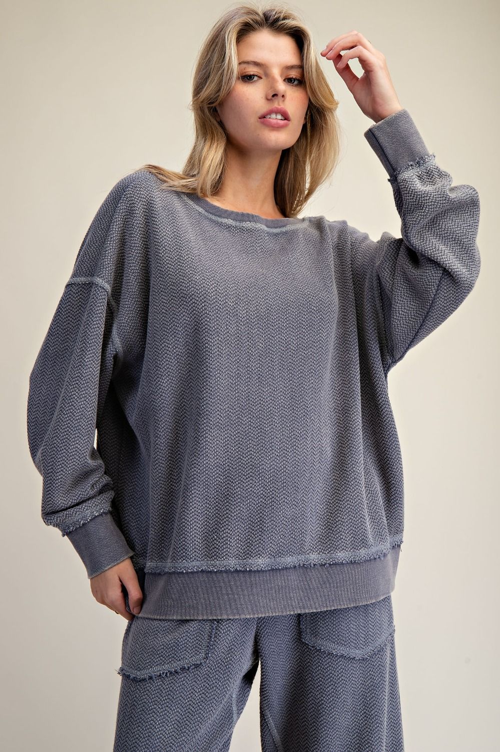 Smoke Blue Washed Loose Pullover (part of a set)
