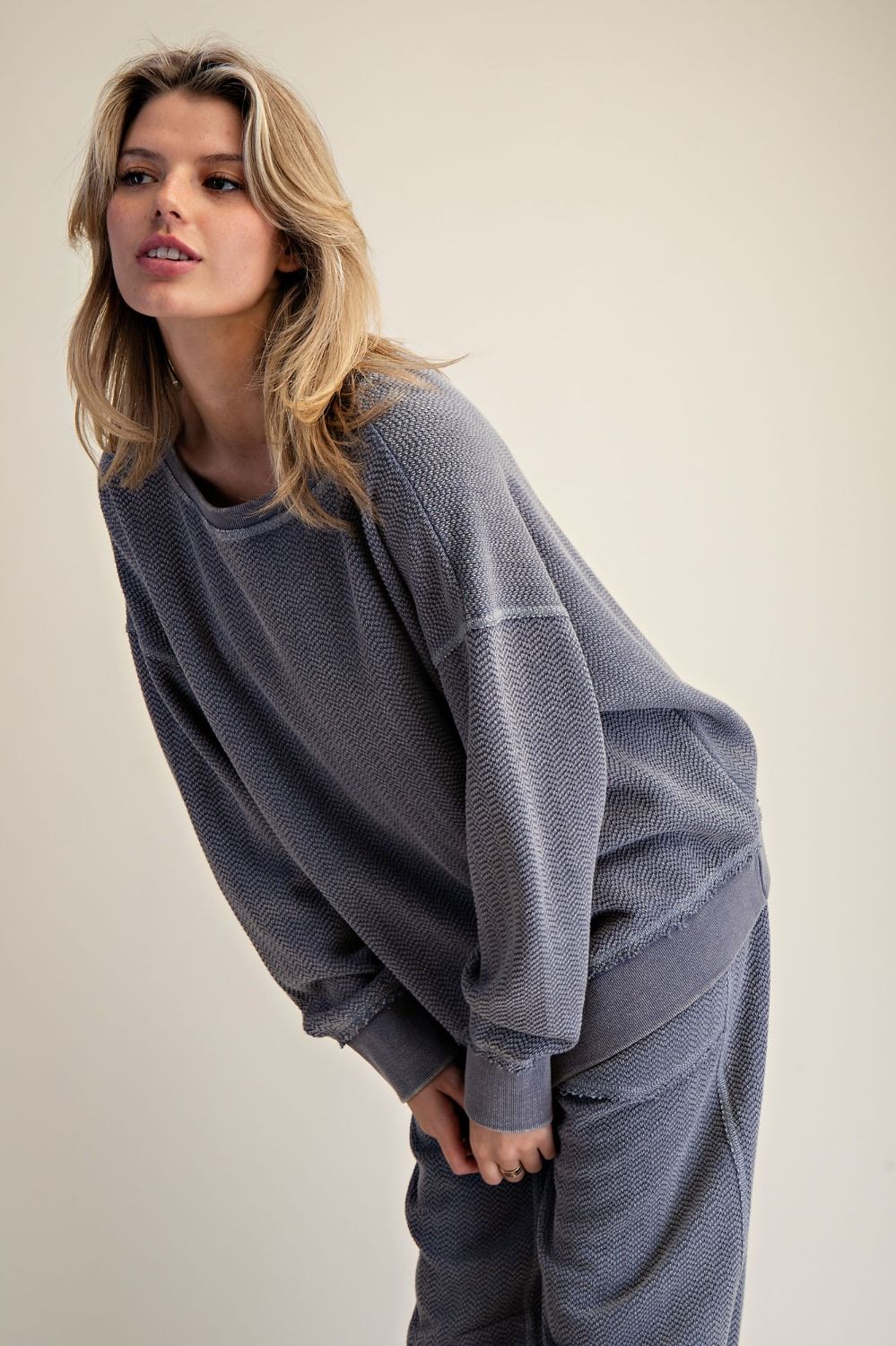 Smoke Blue Washed Loose Pullover (part of a set)