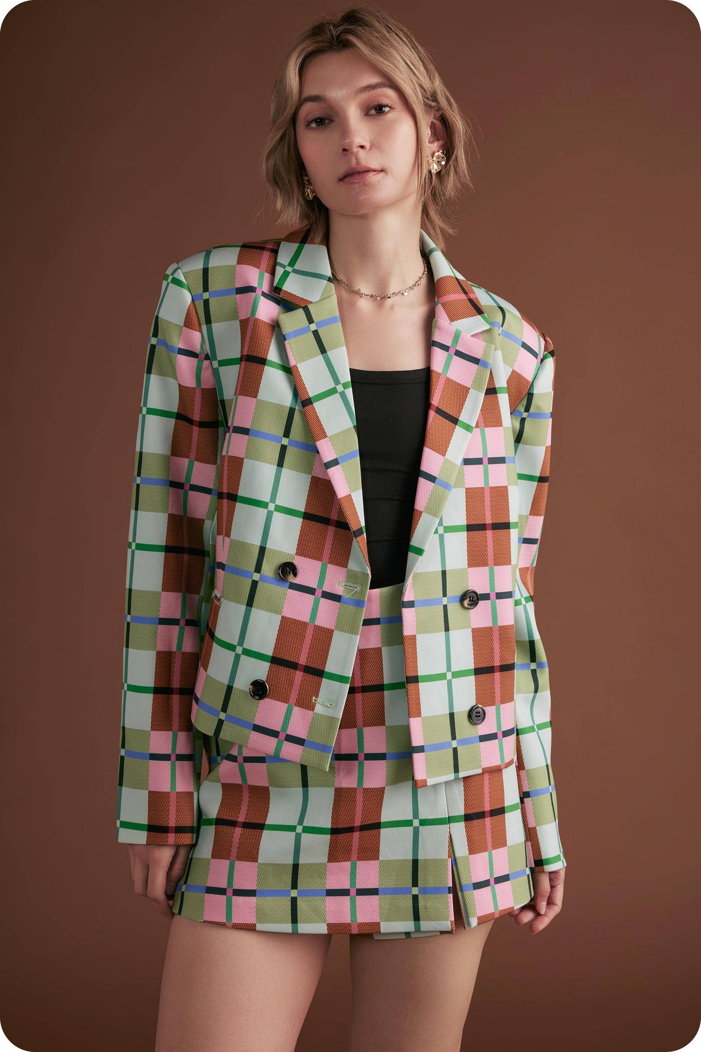 Multi Plaid Blazer Jacket