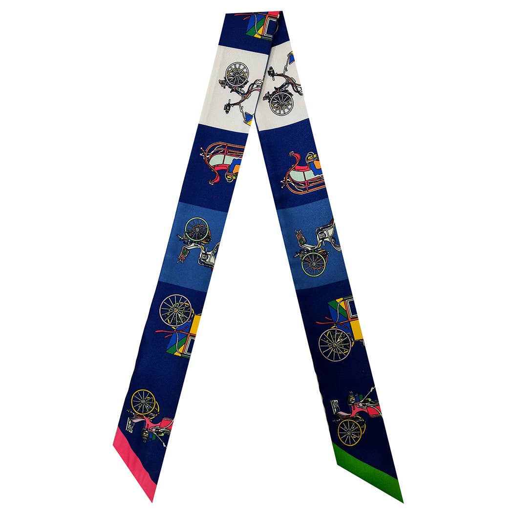 Horse Carriage Print Light Weight Twilly Scarf : YEL / ONE SIZE