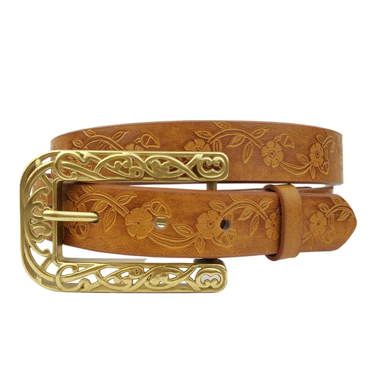 Tan Western Hand-Painted floral tooled belt