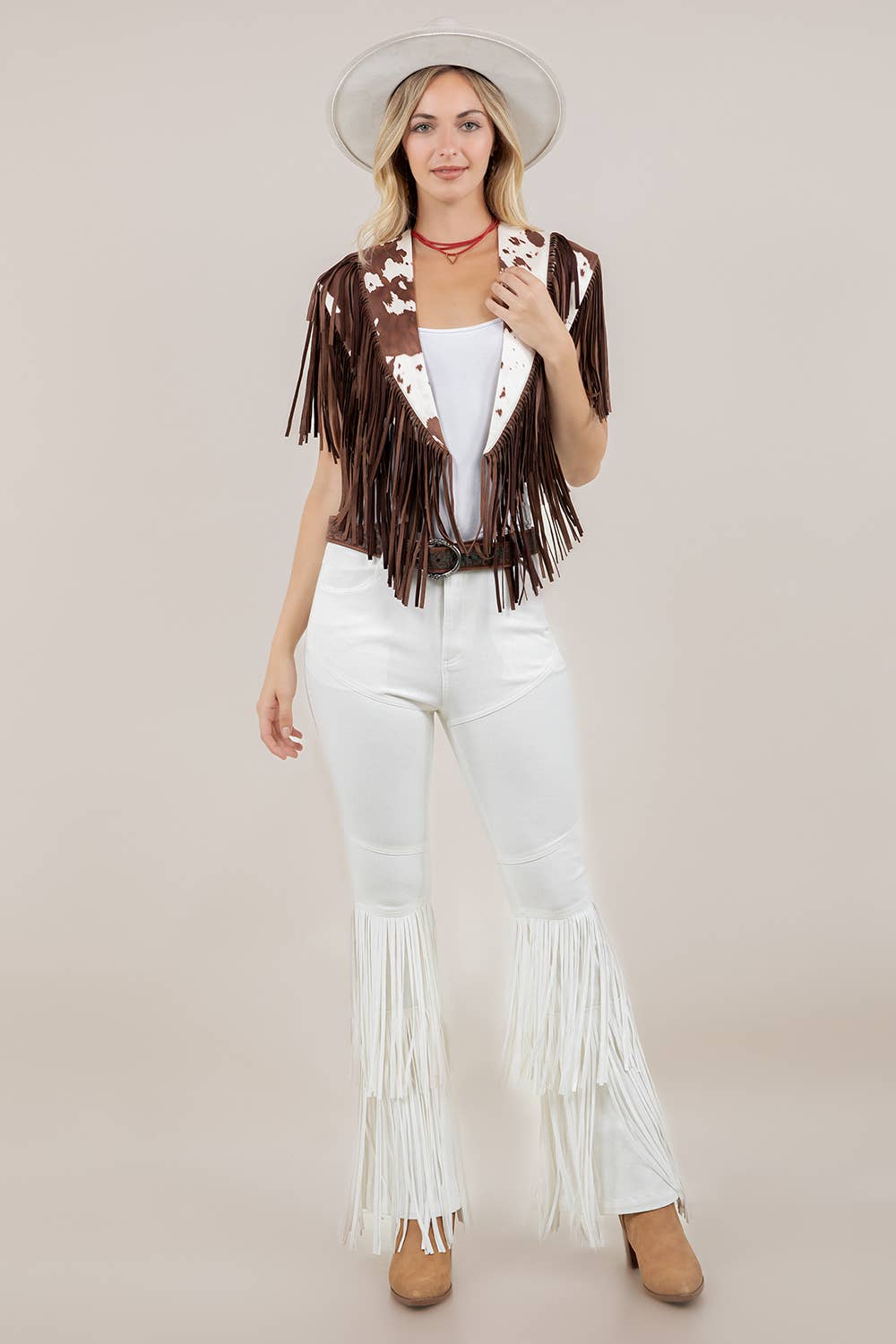 Cow Print Western Fringe Suede Collar/Shrug