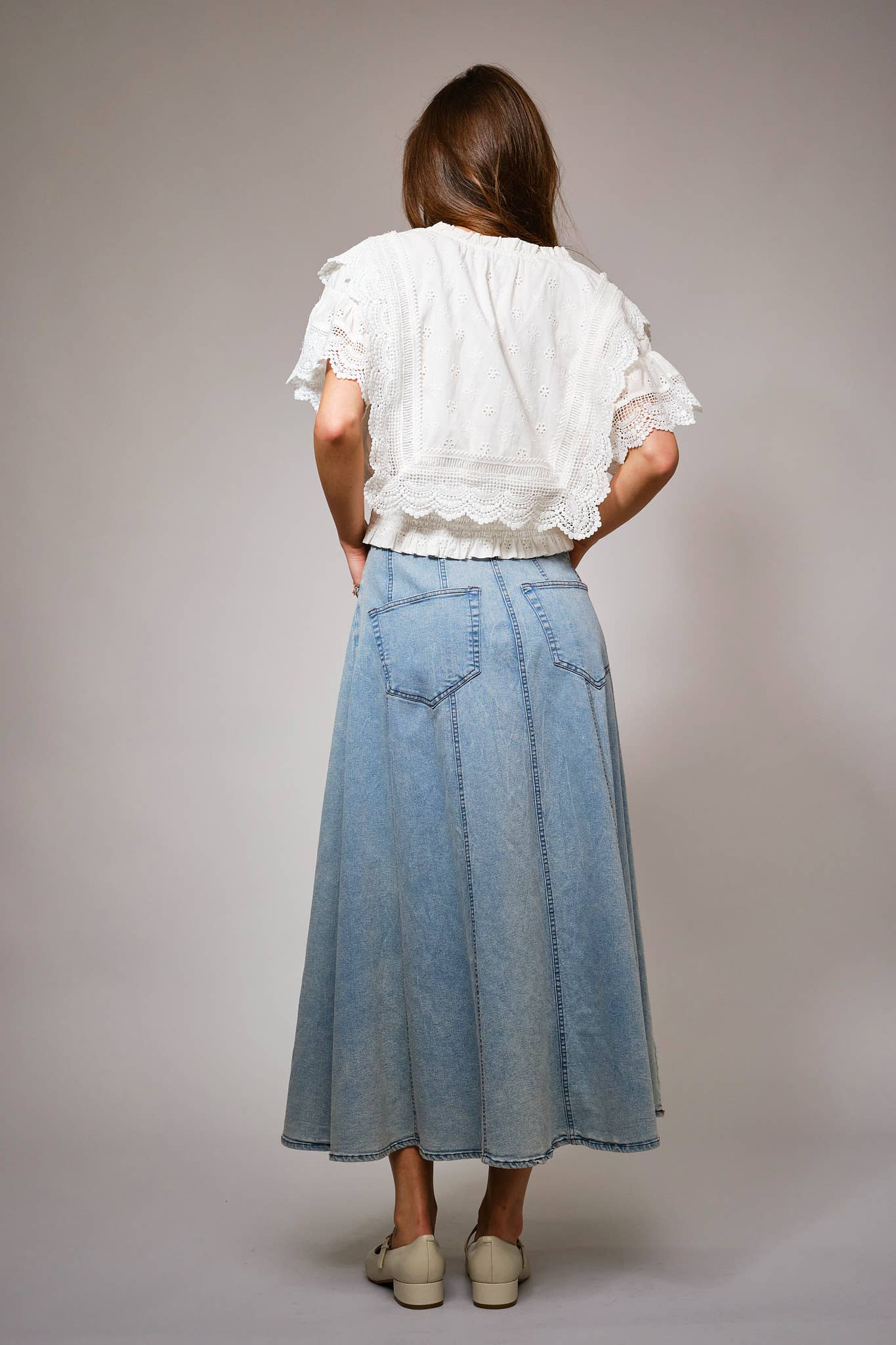 Eyelet Embroidered Tassel Tie Front Crop Top