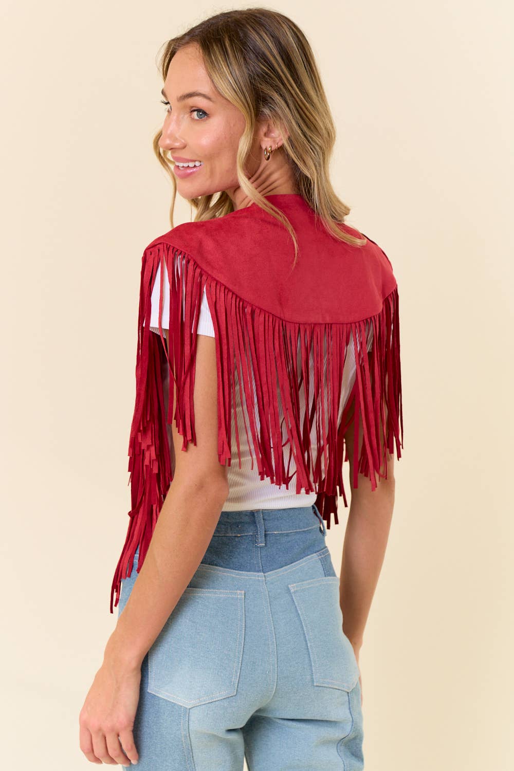 Red Western Fringe Suede Collar Shrug