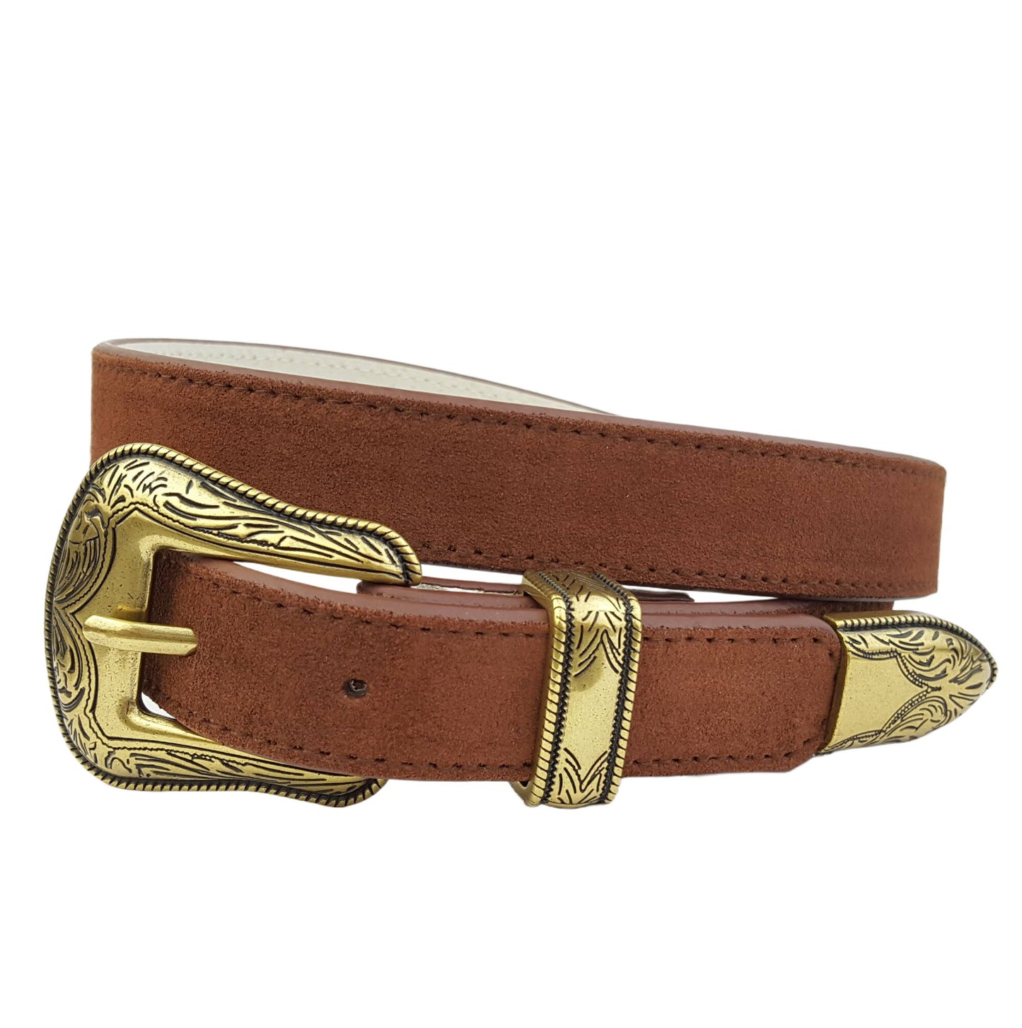 Brown Genuine Suede Leather Belt w. Western Buckle
