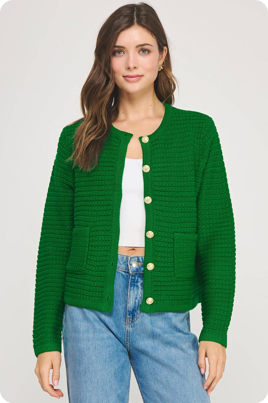 Emerald Textured Knit Cardigan