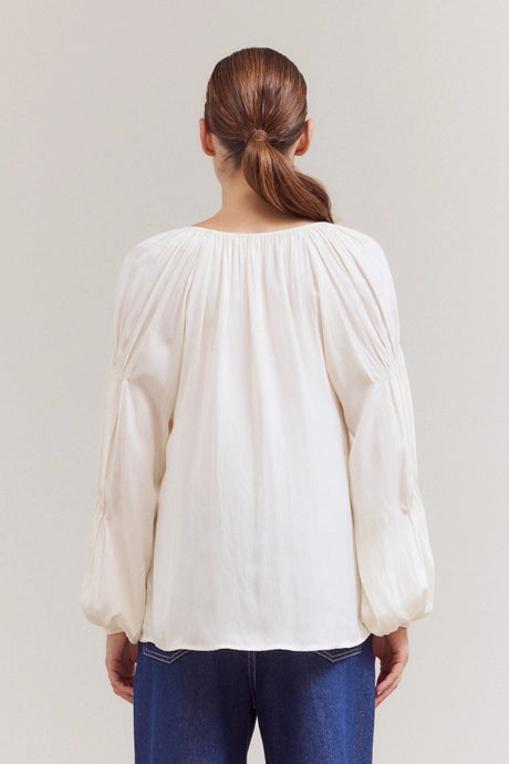 Ivory Sleeve Detail Satin Blouse