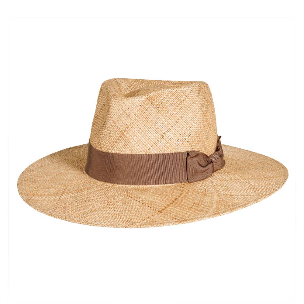 Woven Safari Straw Teardrop Fedora Hat - Style Sorento: Tan / S/M